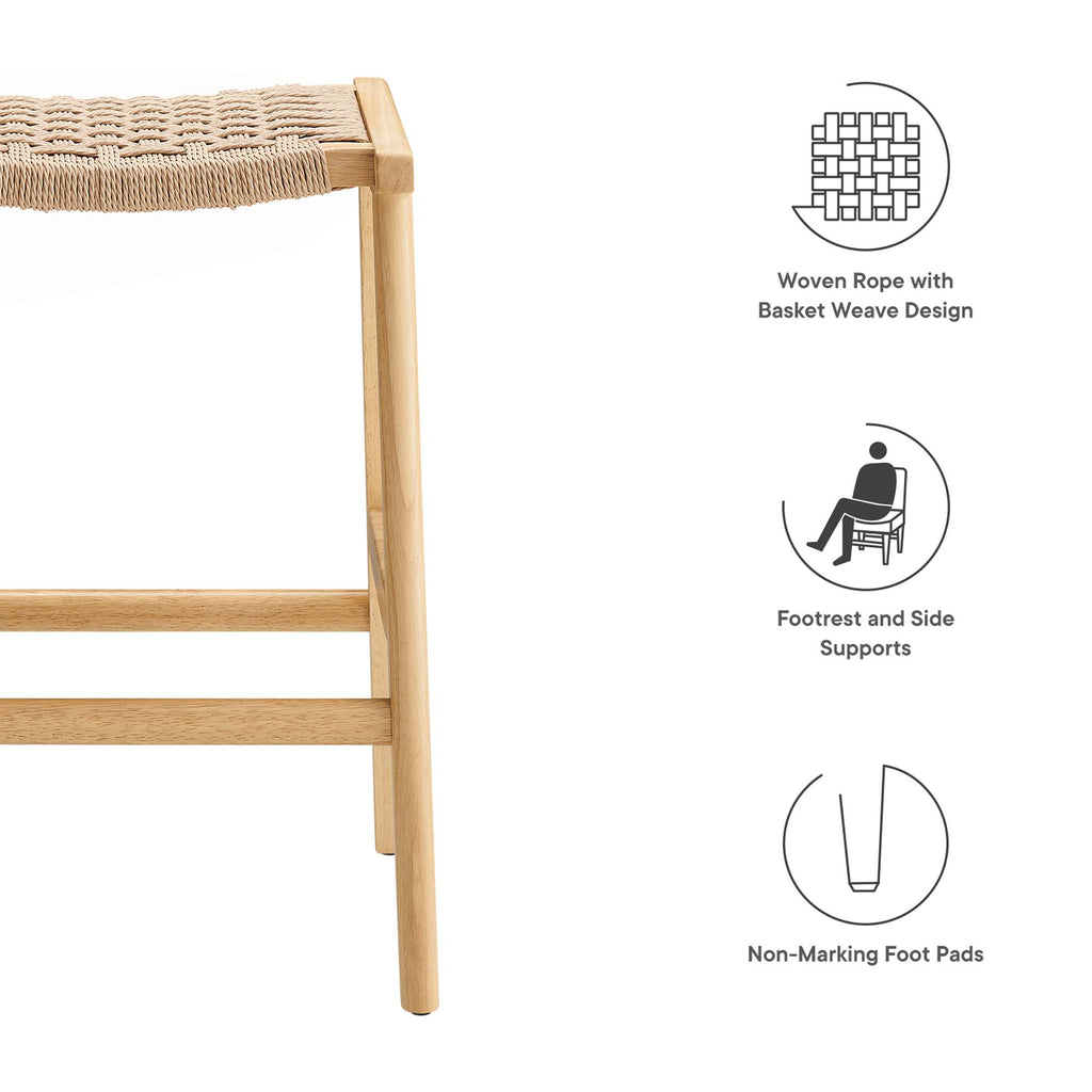 Saoirse Woven Rope Wood Counter Stool Set of 2 - Natural Natural