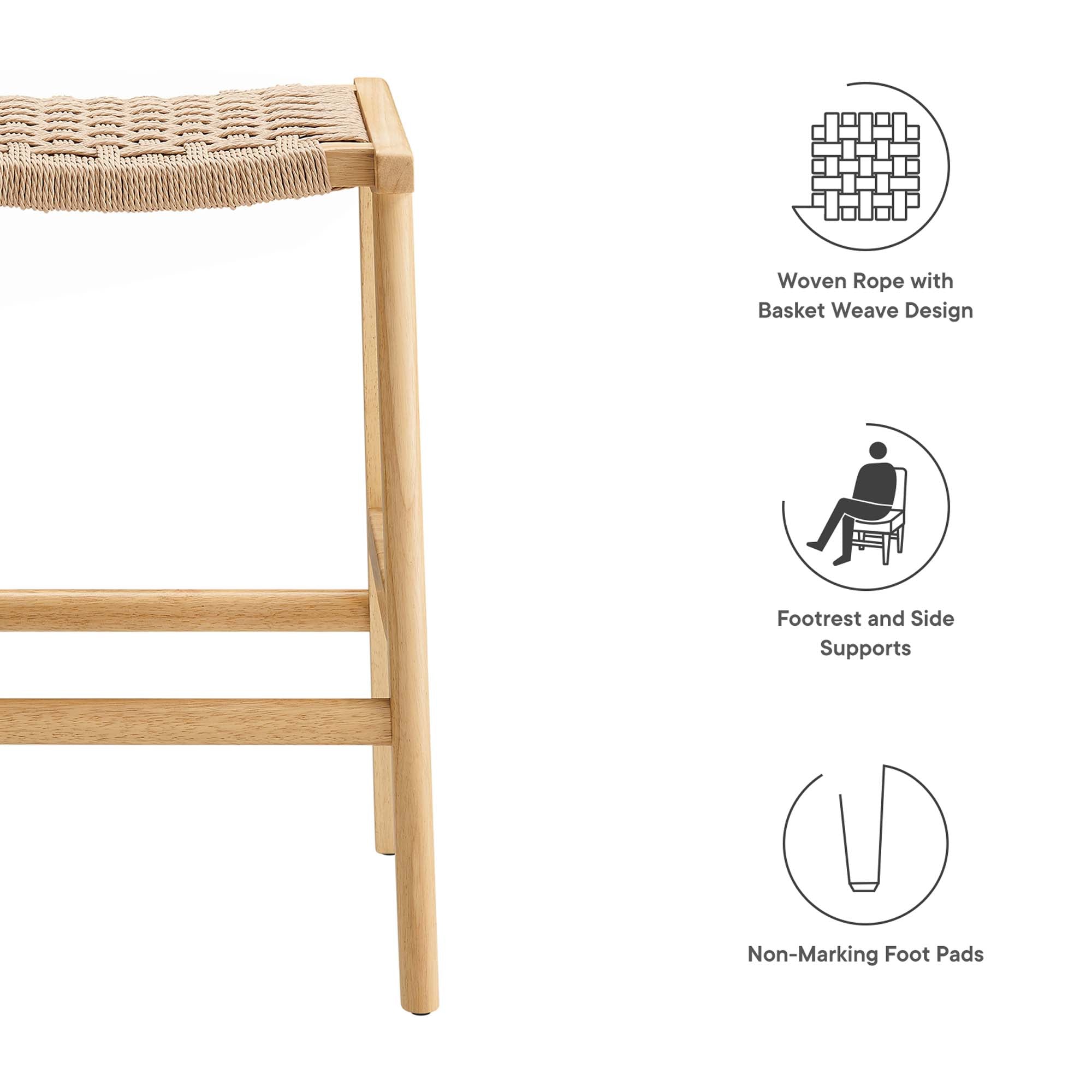 Saoirse Woven Rope Wood Counter Stool Set of 2 - Natural Natural