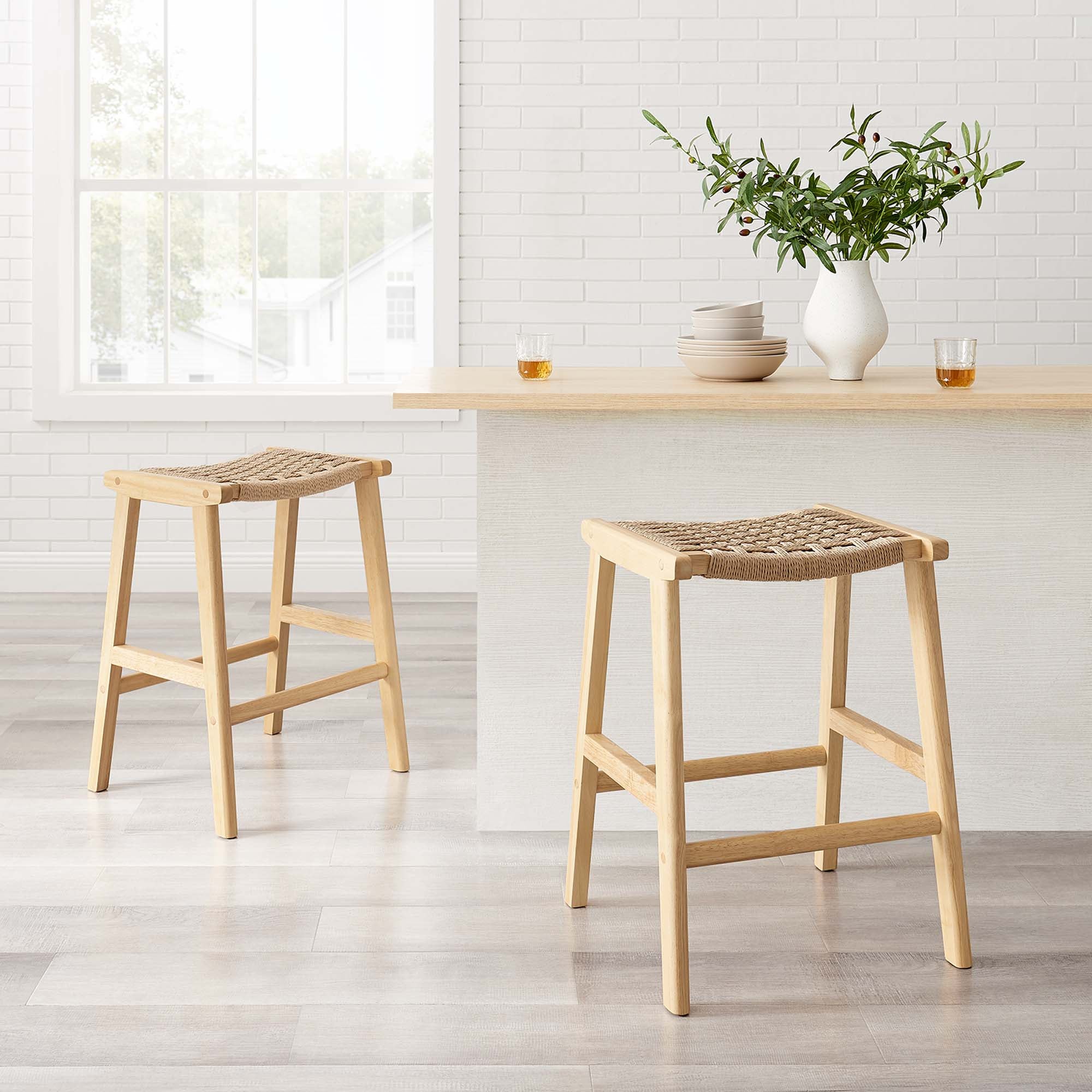 Saoirse Woven Rope Wood Counter Stool Set of 2 - Natural Natural