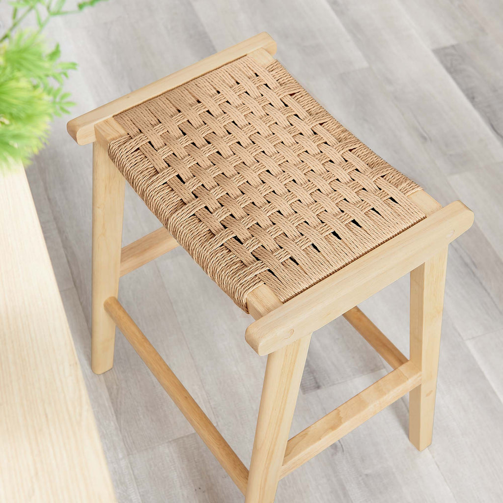Saoirse Woven Rope Wood Counter Stool Set of 2 - Natural Natural
