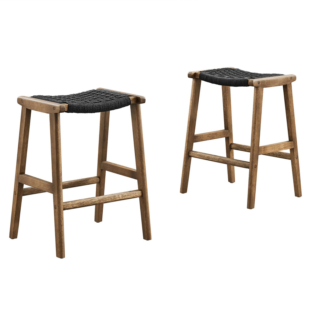 Saoirse Woven Rope Wood Counter Stool Set of 2 - Walnut Black