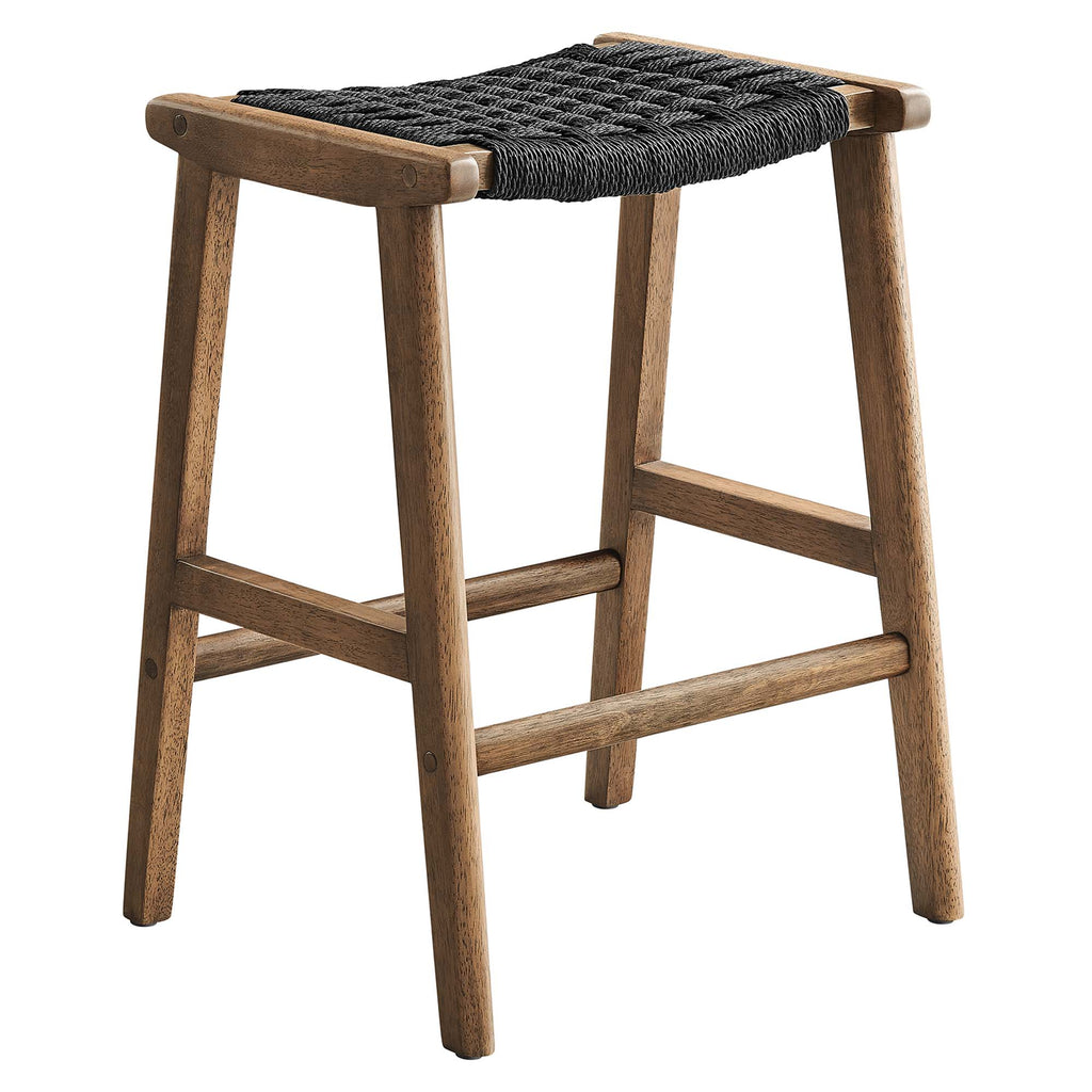 Saoirse Woven Rope Wood Counter Stool Set of 2 - Walnut Black