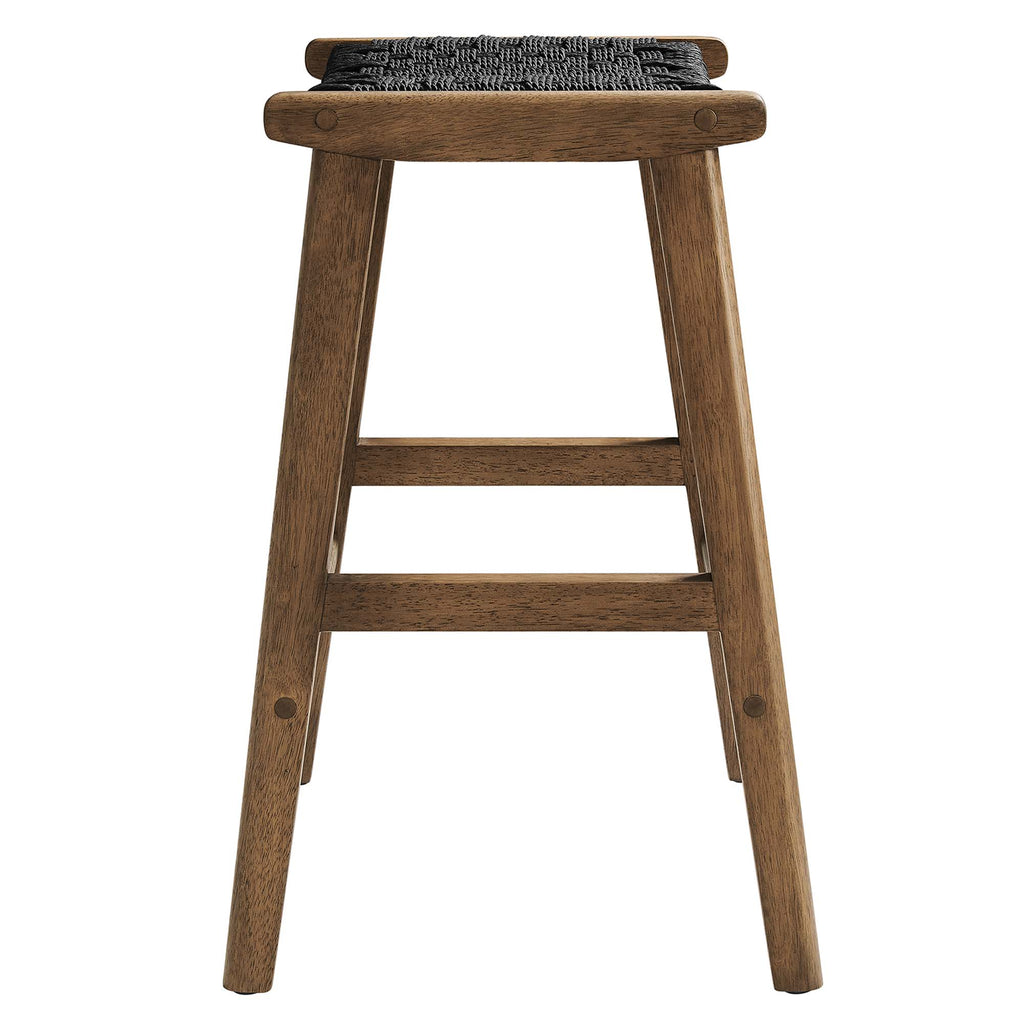 Saoirse Woven Rope Wood Counter Stool Set of 2 - Walnut Black