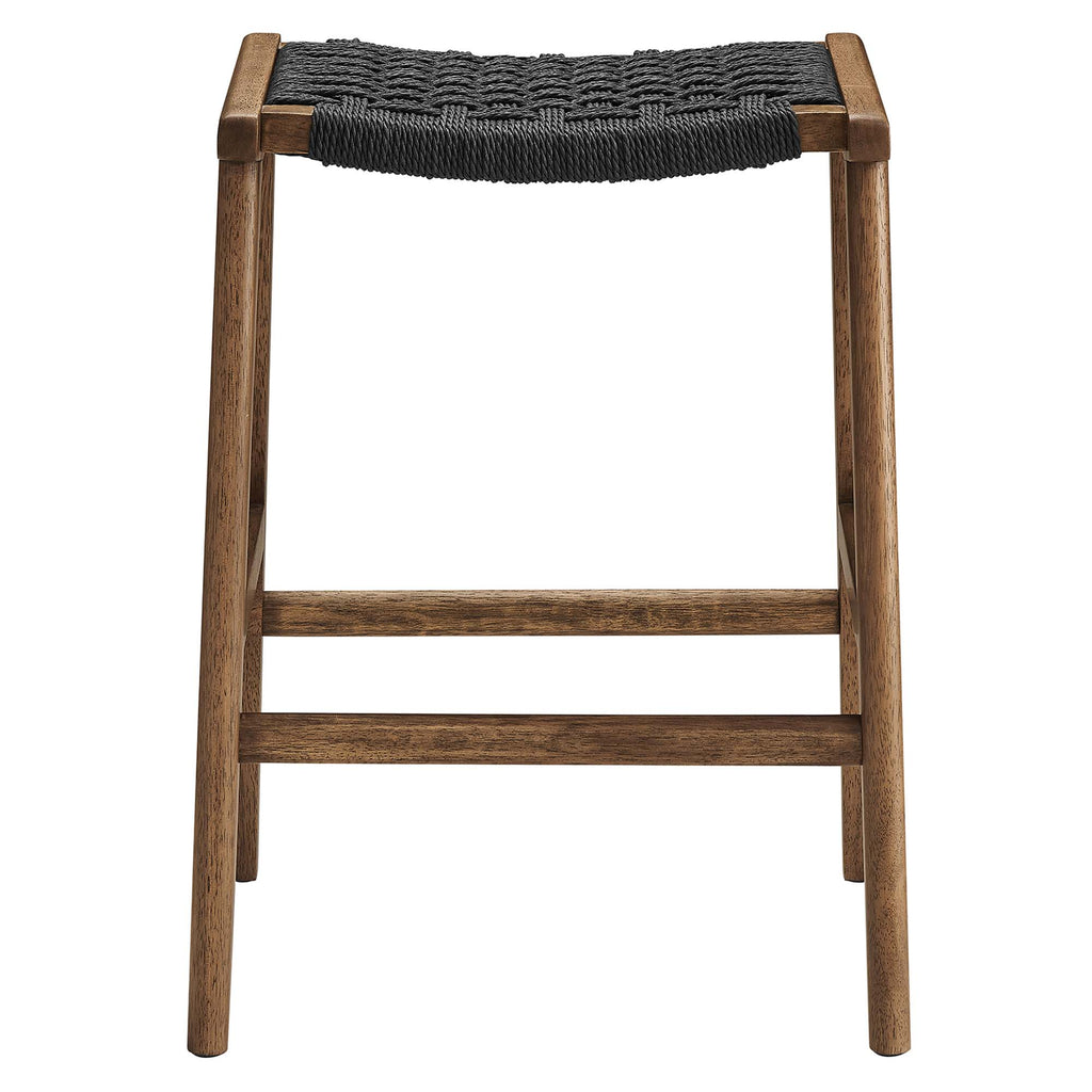 Saoirse Woven Rope Wood Counter Stool Set of 2 - Walnut Black