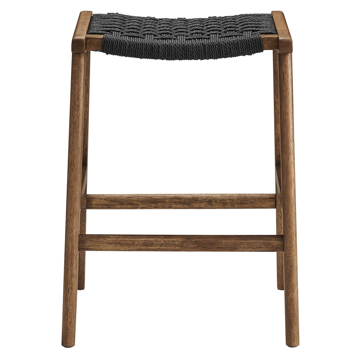 Saoirse Woven Rope Wood Counter Stool Set of 2 - Walnut Black
