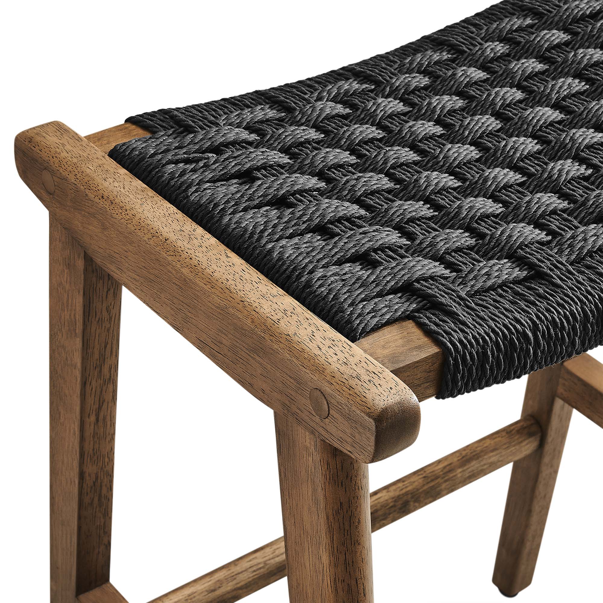 Saoirse Woven Rope Wood Counter Stool Set of 2 - Walnut Black