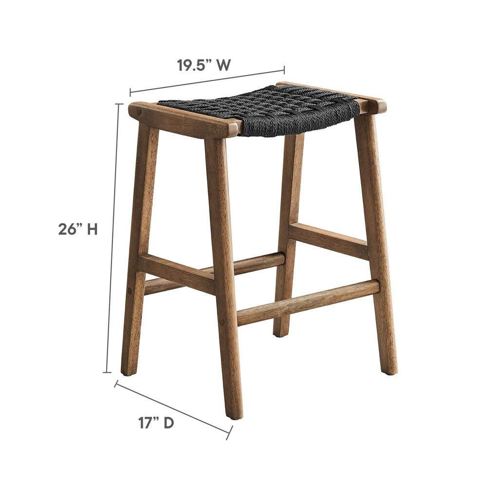 Saoirse Woven Rope Wood Counter Stool Set of 2 - Walnut Black