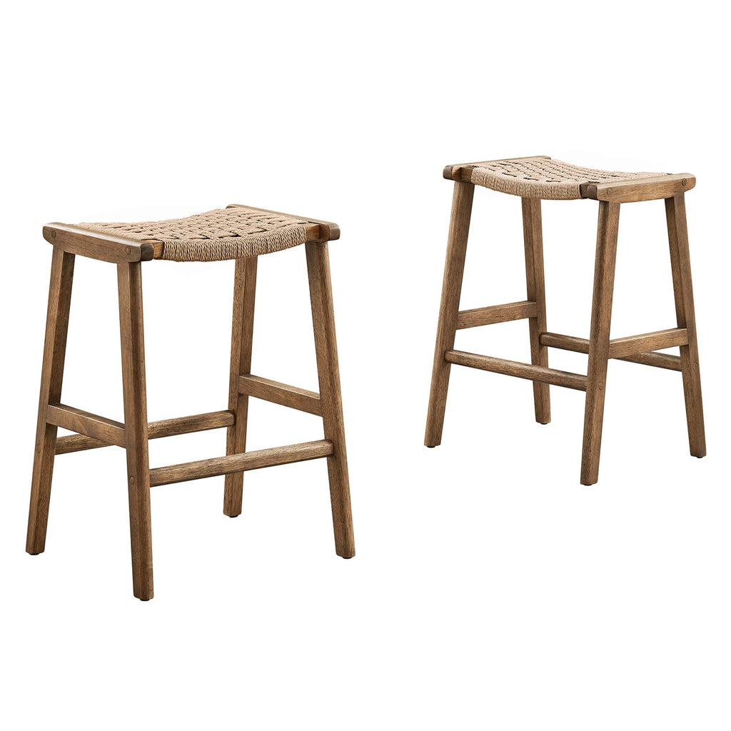 Saoirse Woven Rope Wood Counter Stool Set of 2 - Walnut Natural