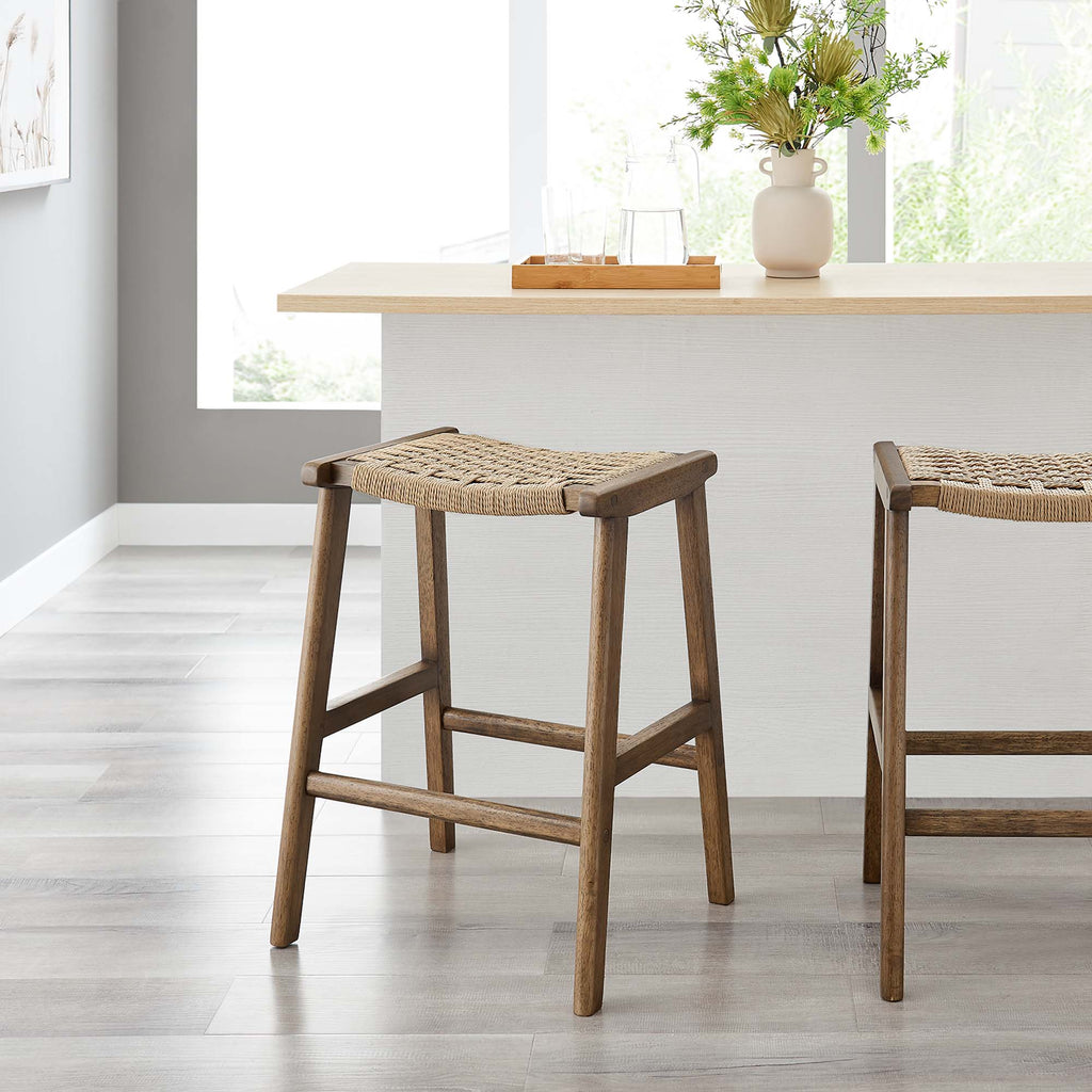 Saoirse Woven Rope Wood Counter Stool Set of 2 - Walnut Natural