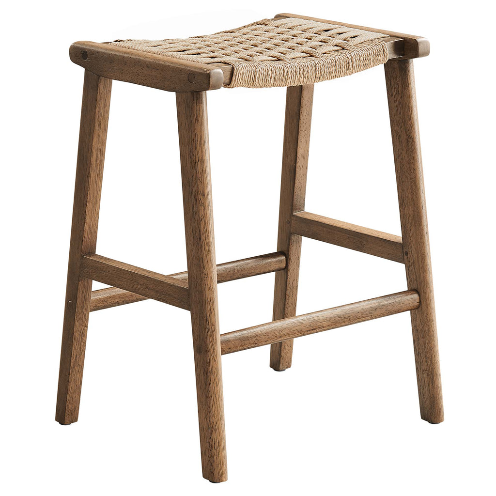 Saoirse Woven Rope Wood Counter Stool Set of 2 - Walnut Natural