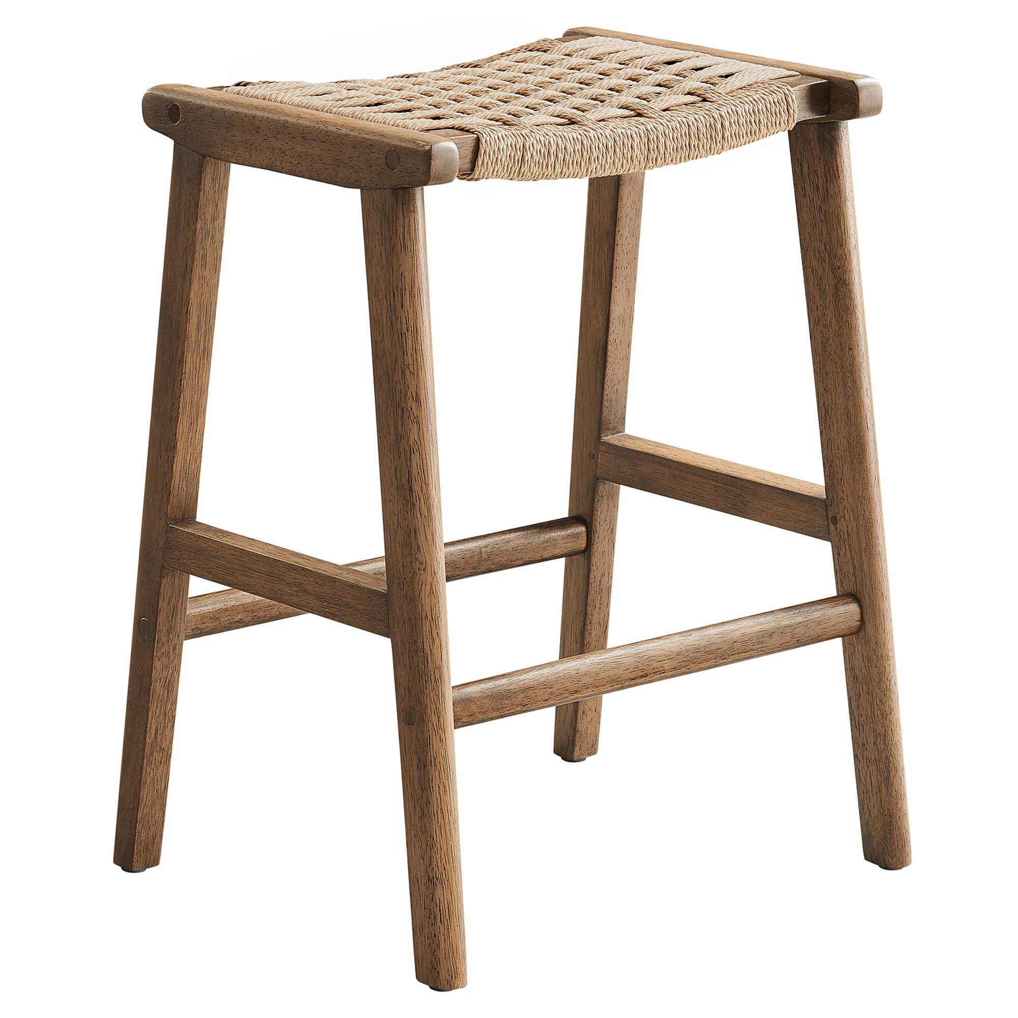 Saoirse Woven Rope Wood Counter Stool Set of 2 - Walnut Natural