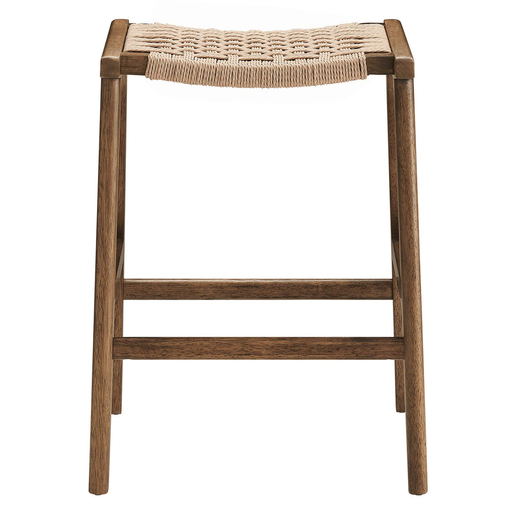 Saoirse Woven Rope Wood Counter Stool Set of 2 - Walnut Natural