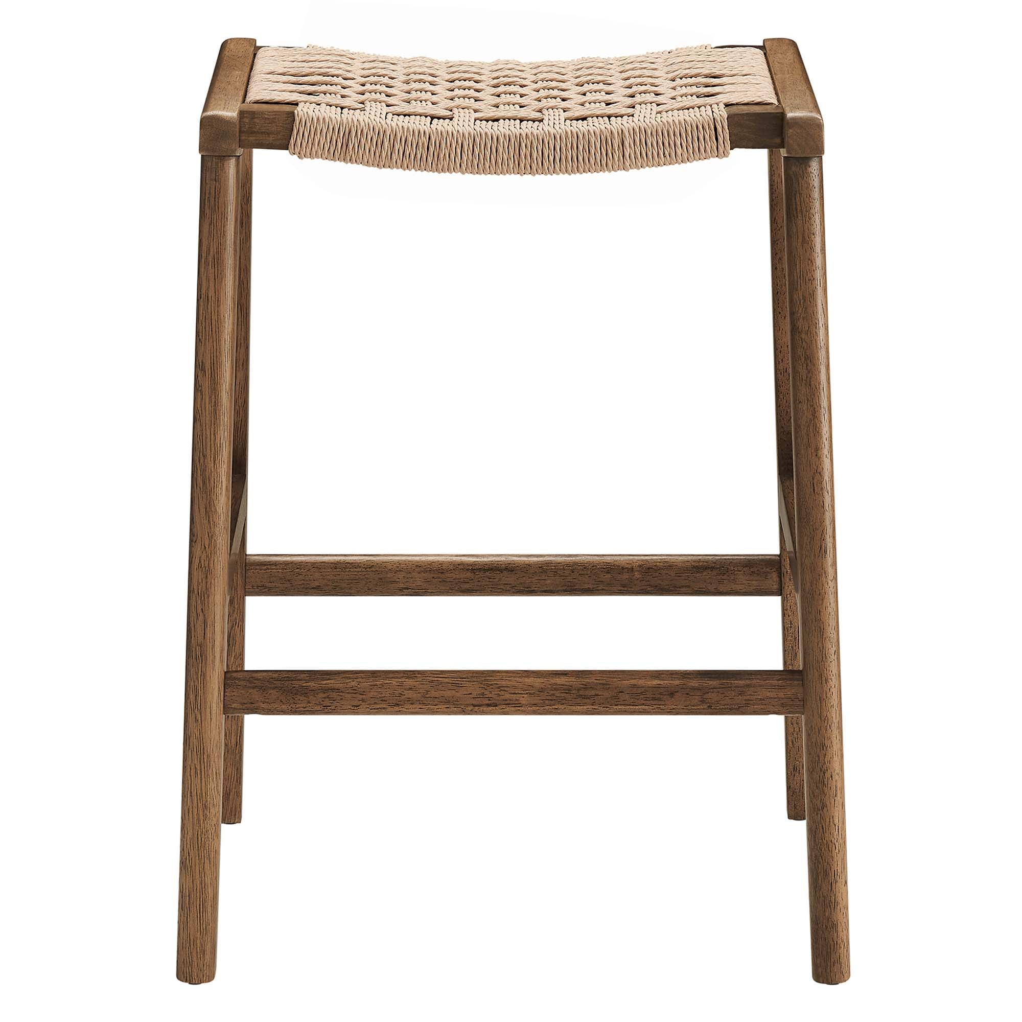 Saoirse Woven Rope Wood Counter Stool Set of 2 - Walnut Natural