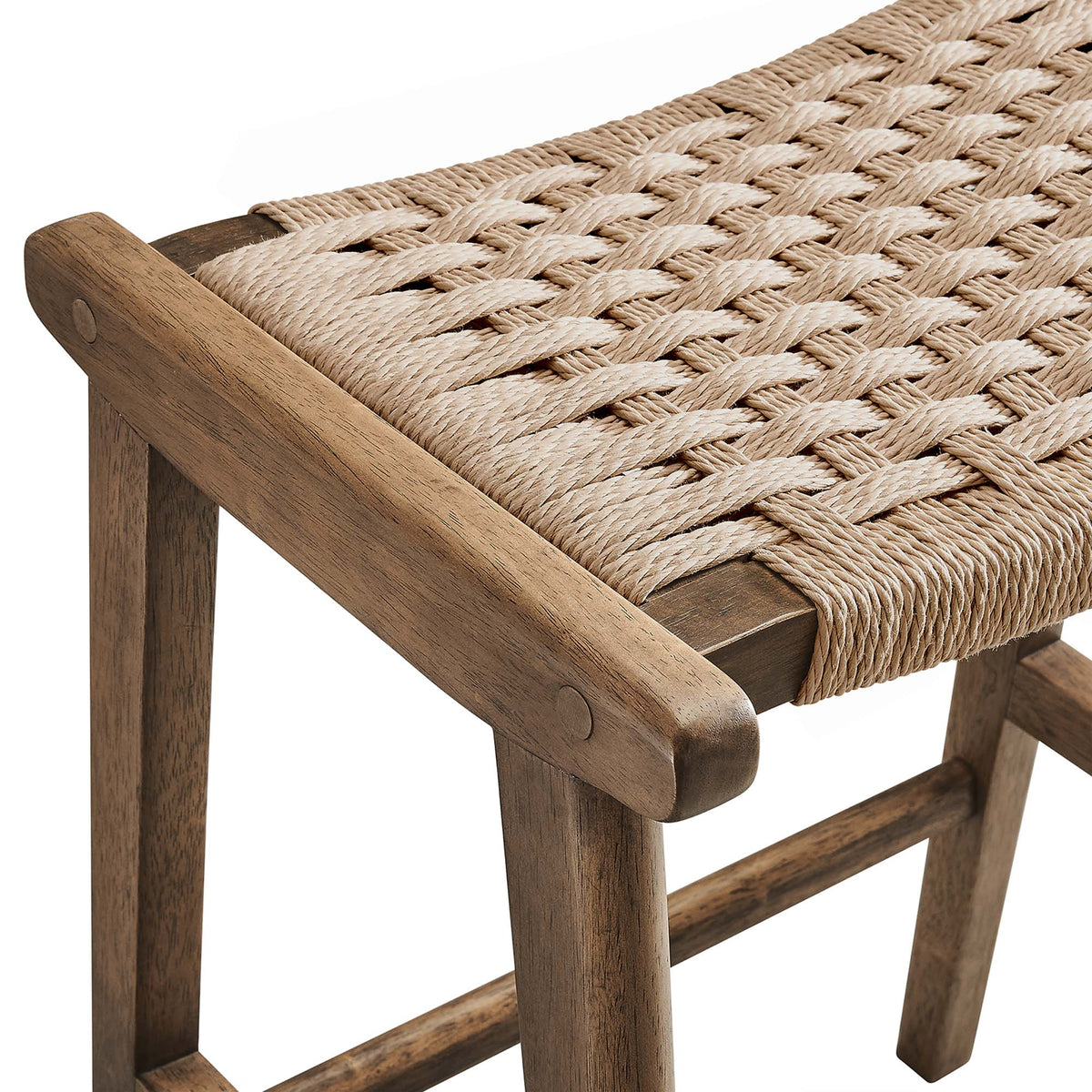 Saoirse Woven Rope Wood Counter Stool Set of 2 - Walnut Natural