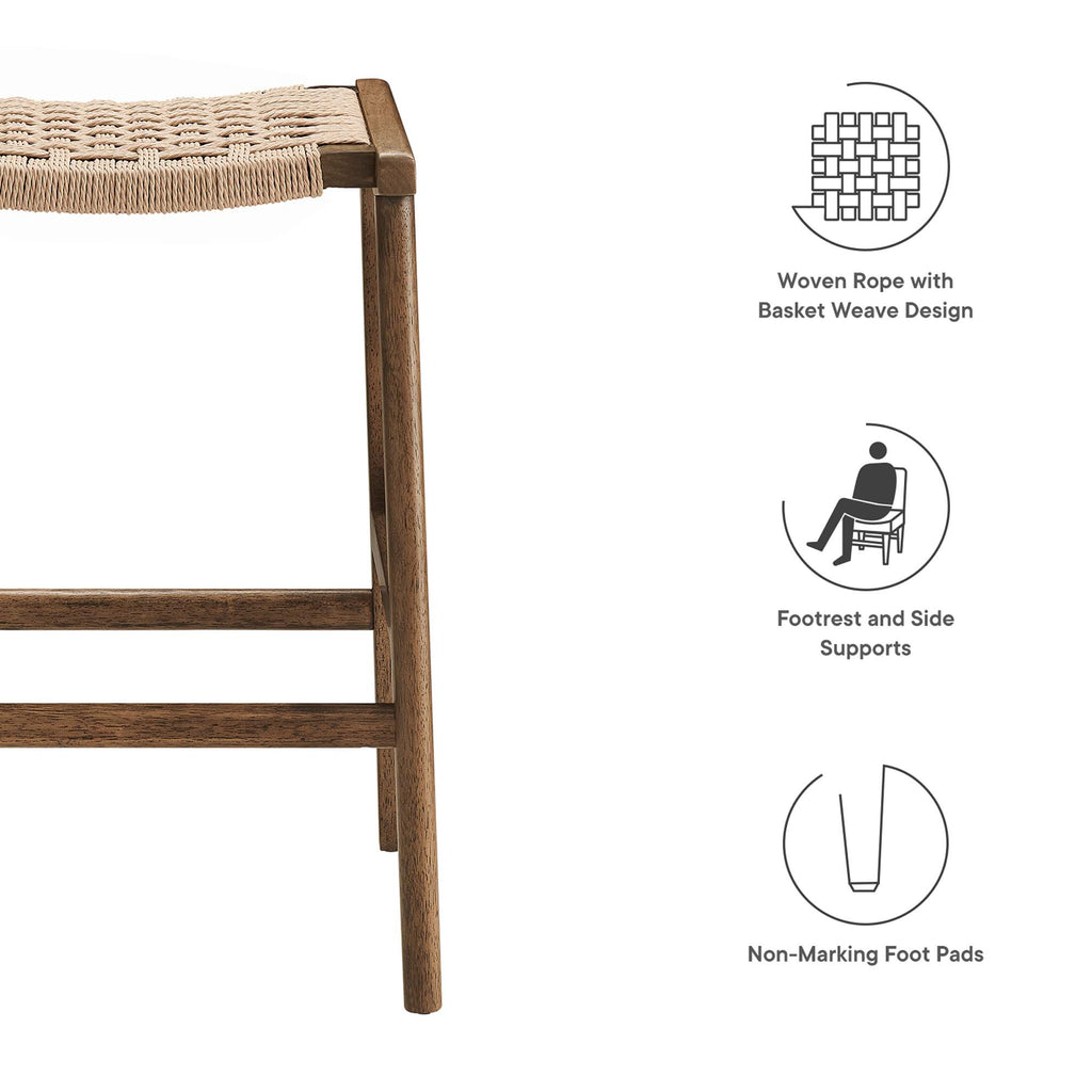 Saoirse Woven Rope Wood Counter Stool Set of 2 - Walnut Natural