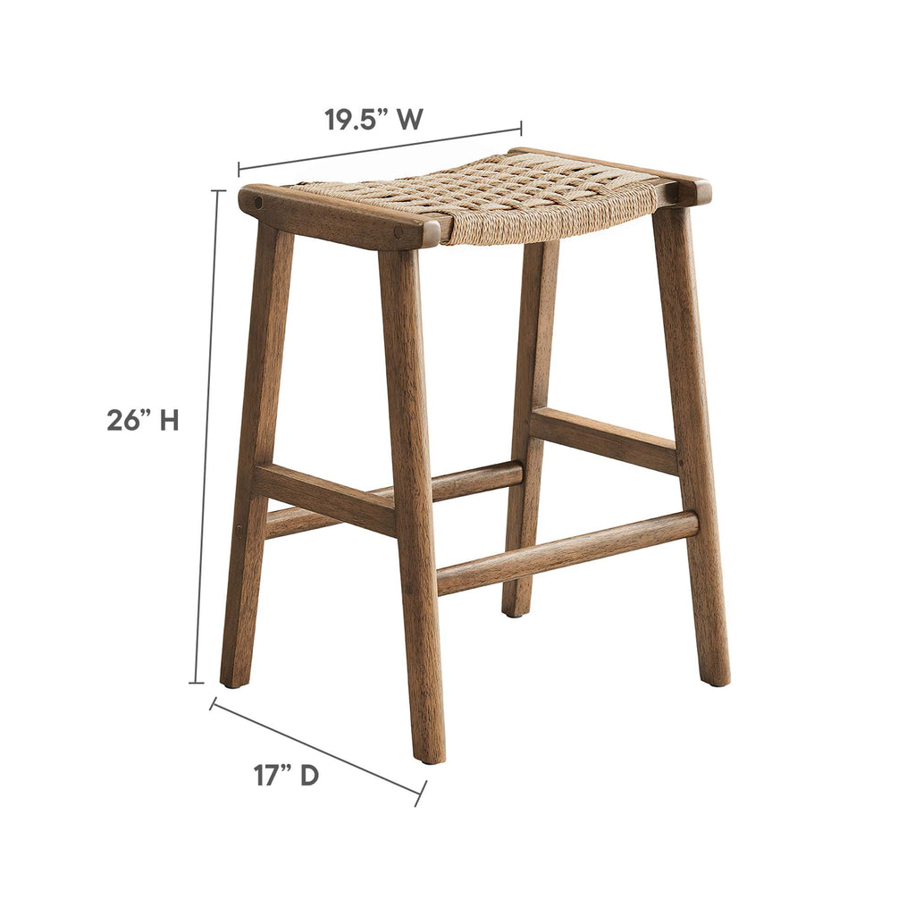 Saoirse Woven Rope Wood Counter Stool Set of 2 - Walnut Natural
