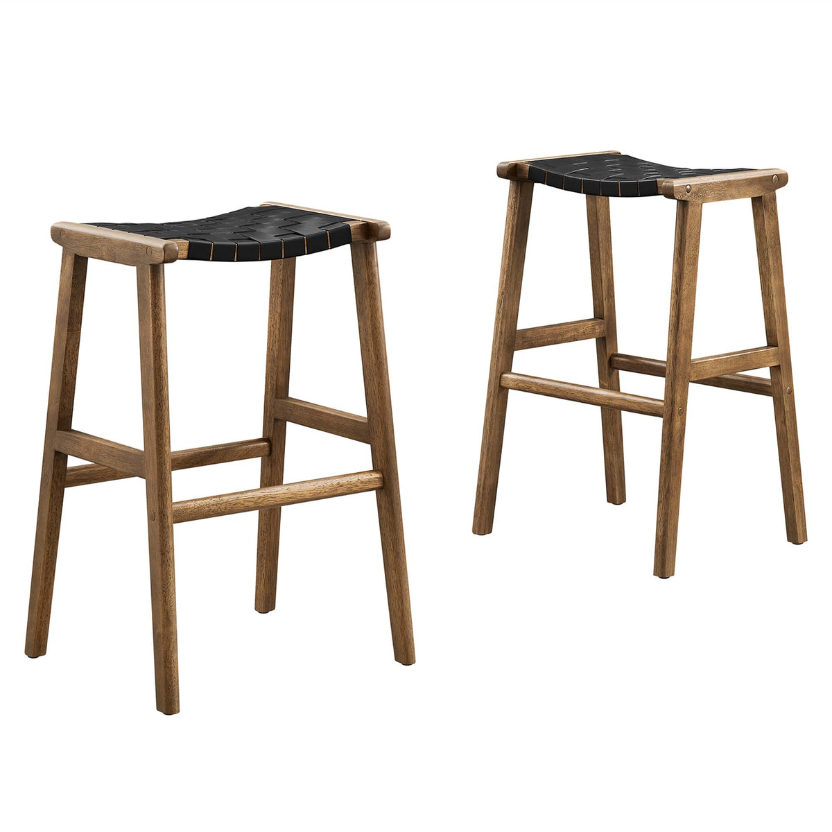 Saoirse Leather Wood Bar Stool Set of 2 - Walnut Black