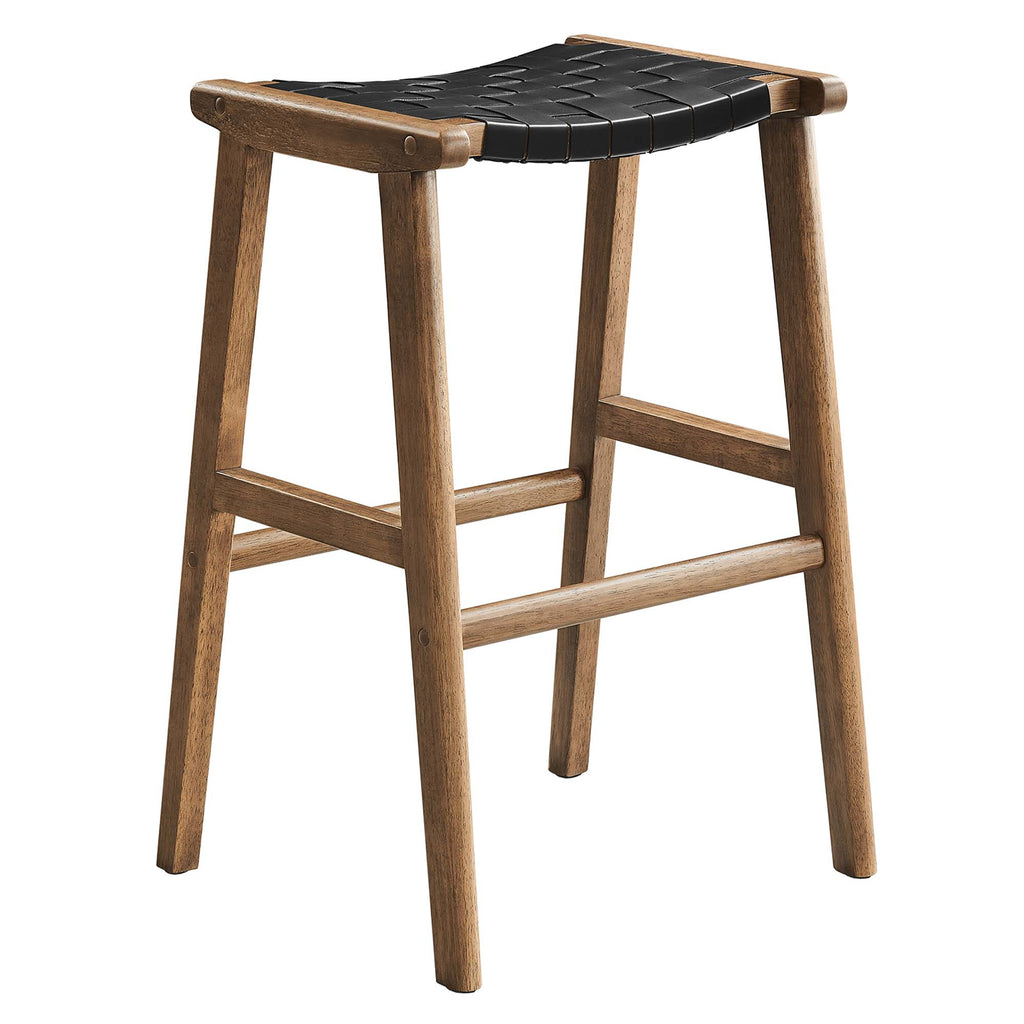 Saoirse Leather Wood Bar Stool Set of 2 - Walnut Black