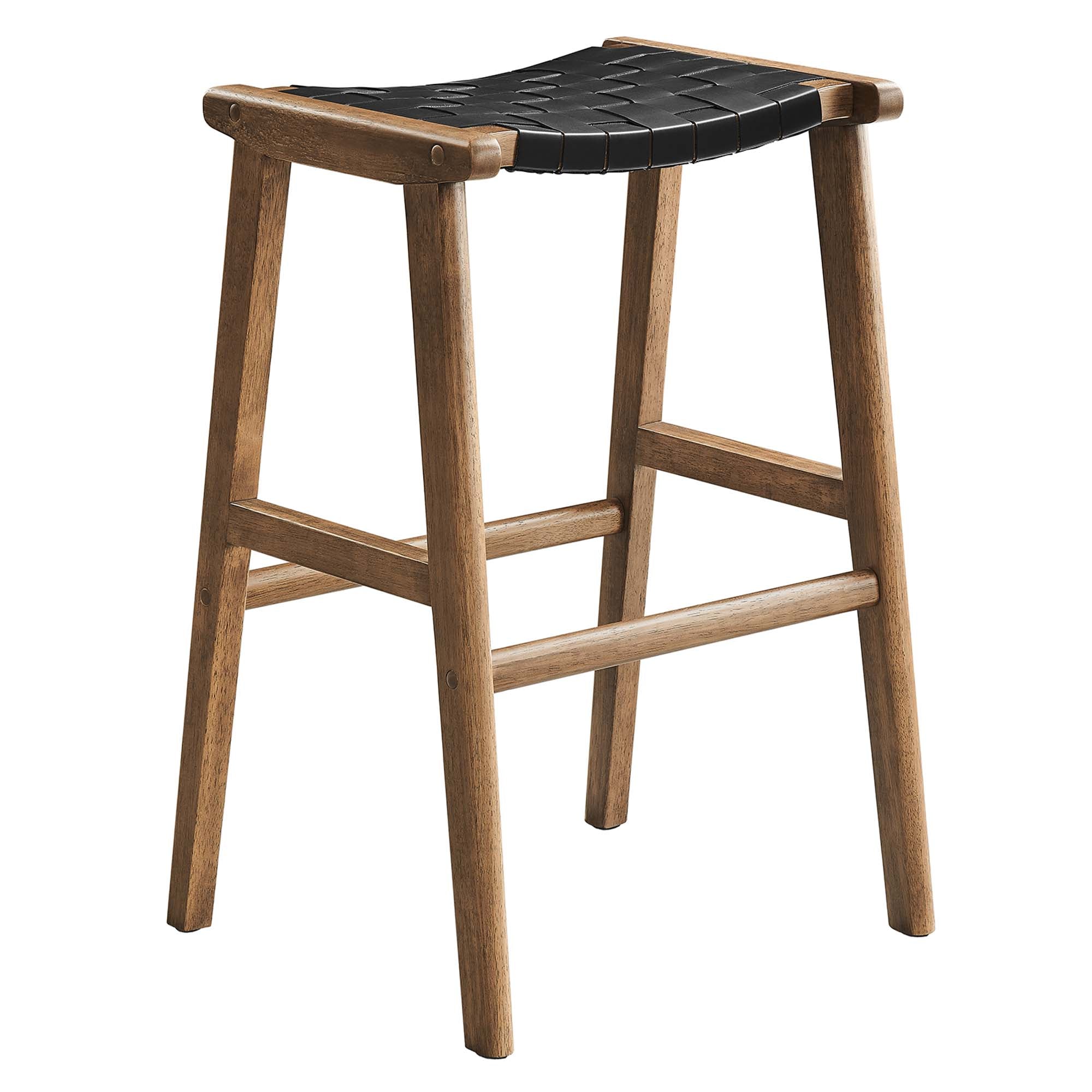 Saoirse Leather Wood Bar Stool Set of 2 - Walnut Black