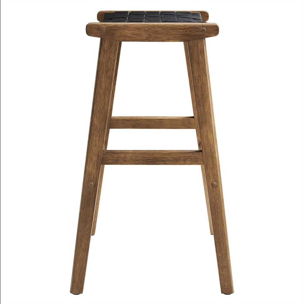 Saoirse Leather Wood Bar Stool Set of 2 - Walnut Black