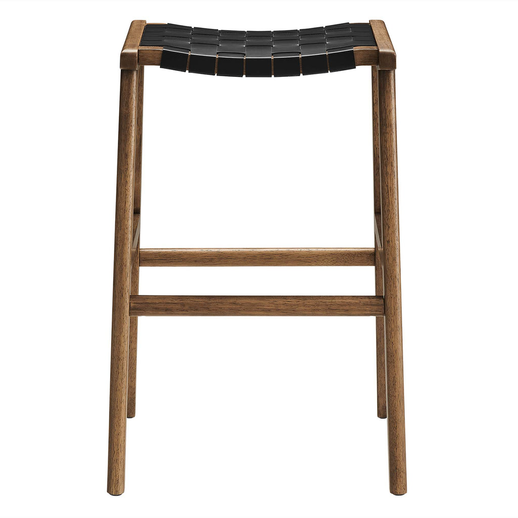 Saoirse Leather Wood Bar Stool Set of 2 - Walnut Black
