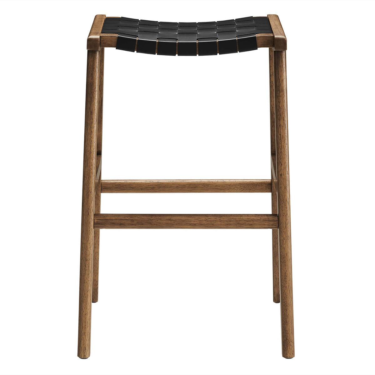 Saoirse Leather Wood Bar Stool Set of 2 - Walnut Black
