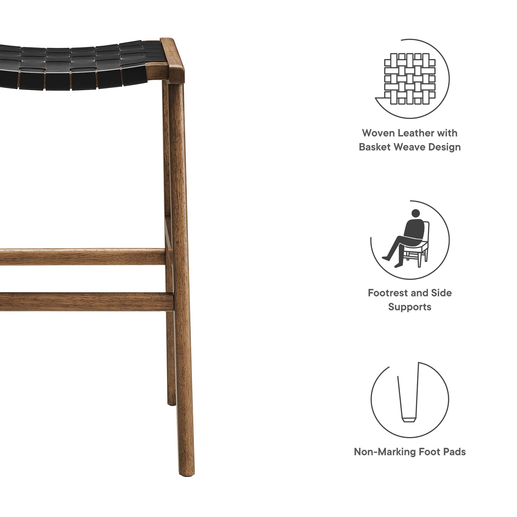 Saoirse Leather Wood Bar Stool Set of 2 - Walnut Black