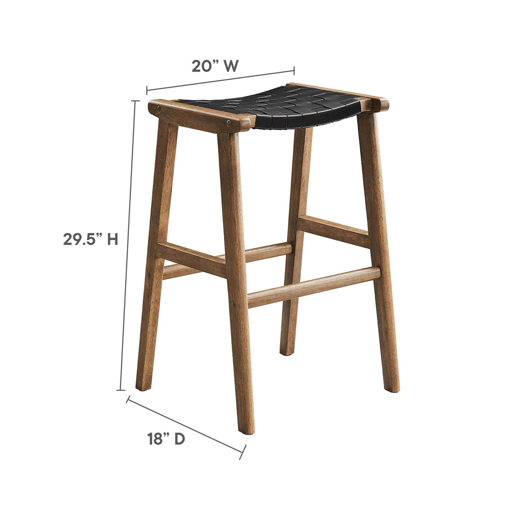 Saoirse Leather Wood Bar Stool Set of 2 - Walnut Black