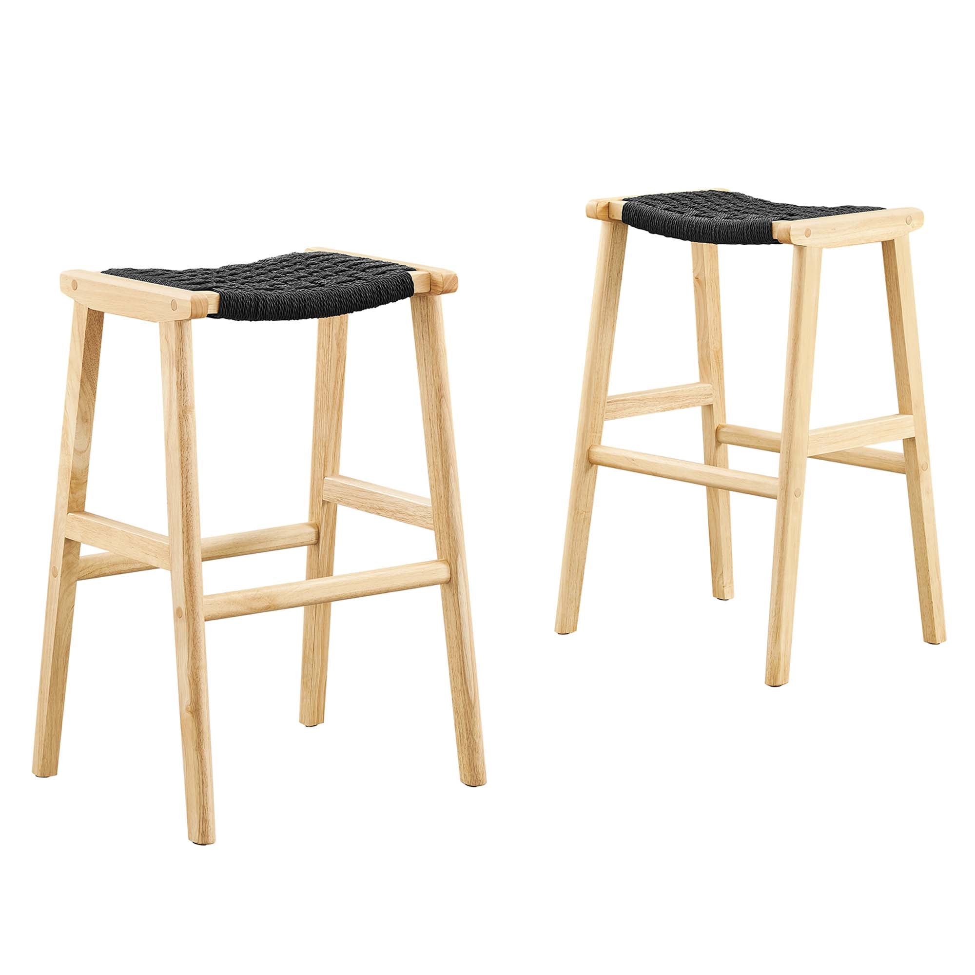 Saoirse Woven Rope Wood Bar Stool Set of 2 - Natural Black