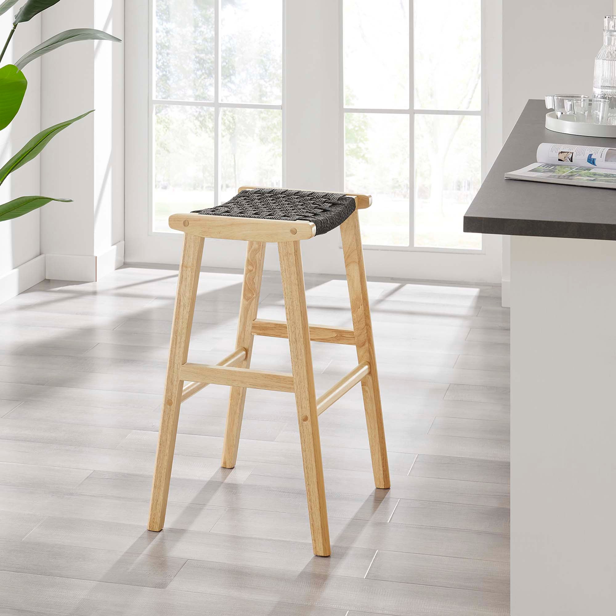 Saoirse Woven Rope Wood Bar Stool Set of 2 - Natural Black