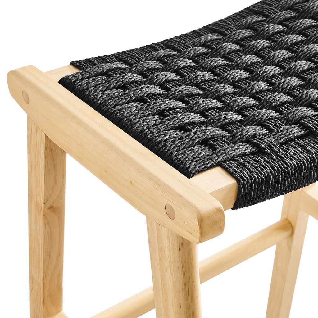 Saoirse Woven Rope Wood Bar Stool Set of 2 - Natural Black