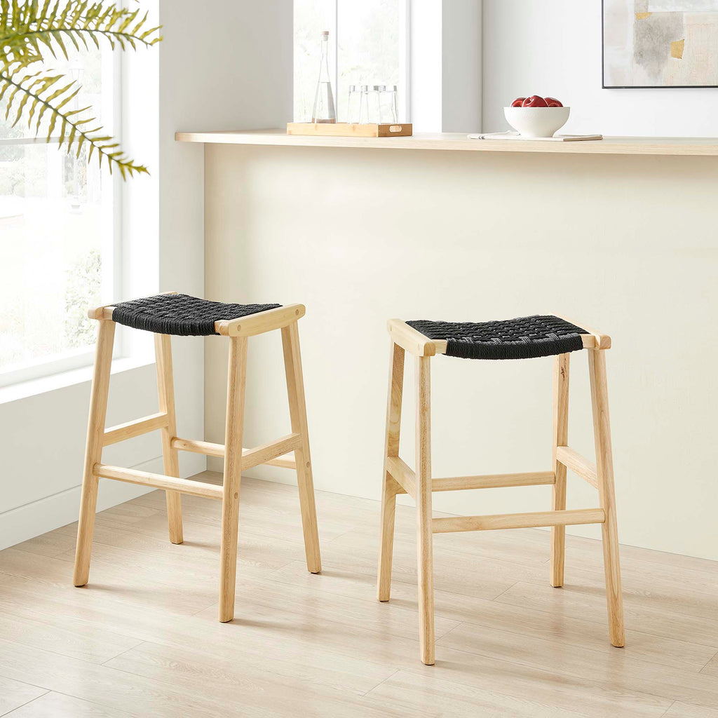 Saoirse Woven Rope Wood Bar Stool Set of 2 - Natural Black