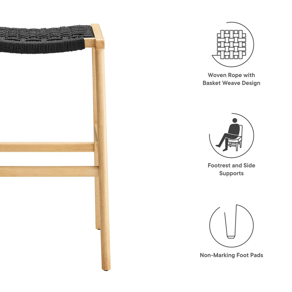 Saoirse Woven Rope Wood Bar Stool Set of 2 - Natural Black