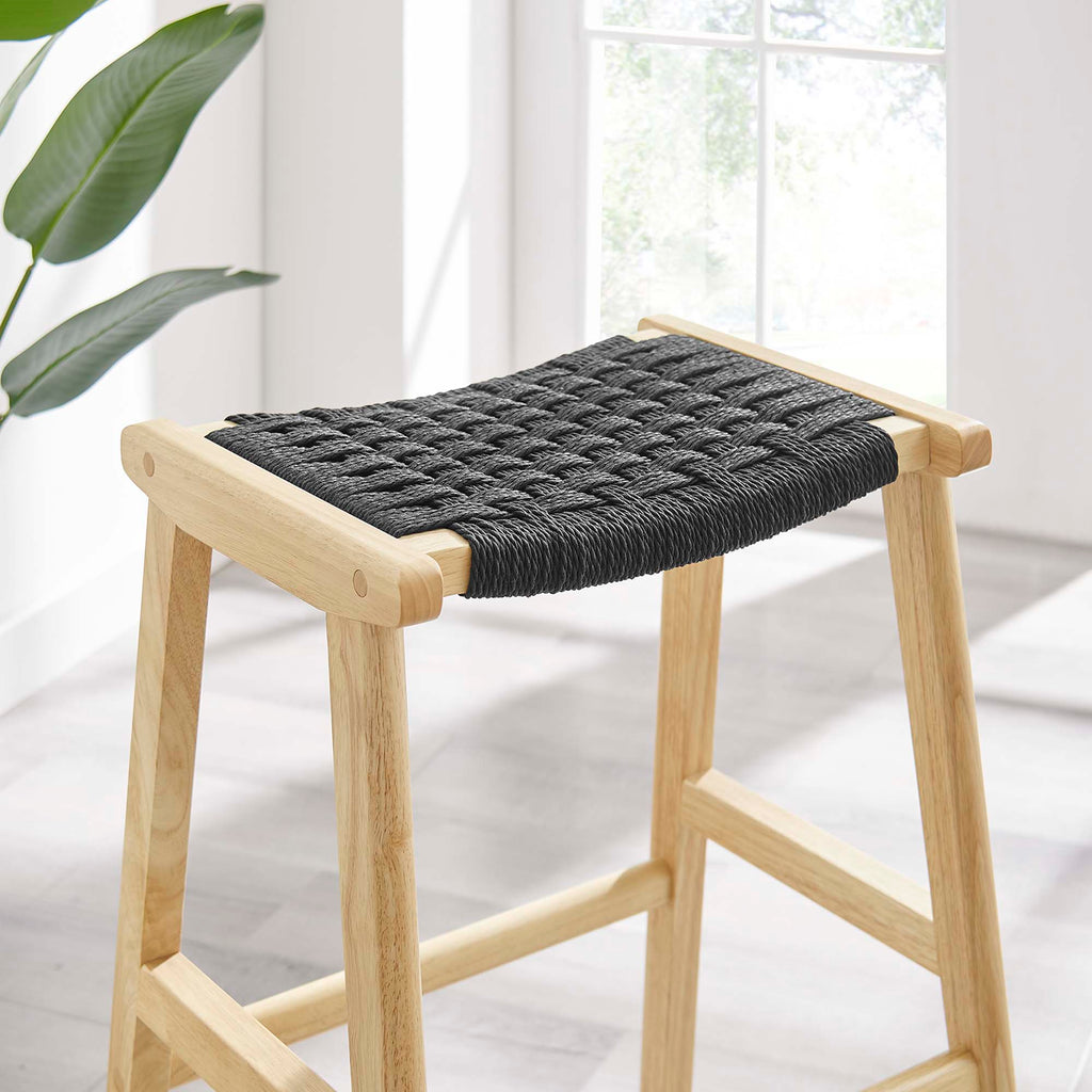 Saoirse Woven Rope Wood Bar Stool Set of 2 - Natural Black