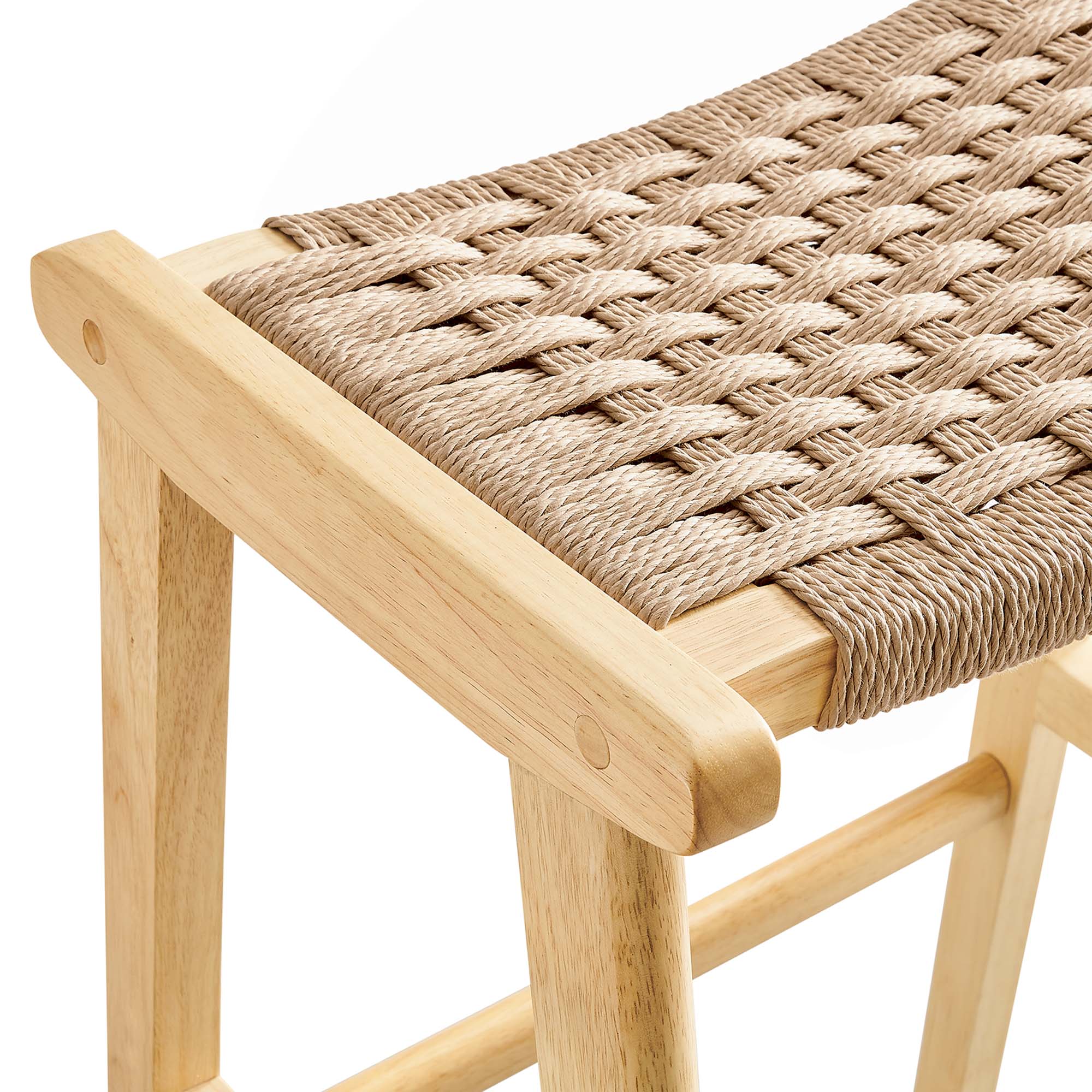 Saoirse Woven Rope Wood Bar Stool Set of 2 - Natural Natural