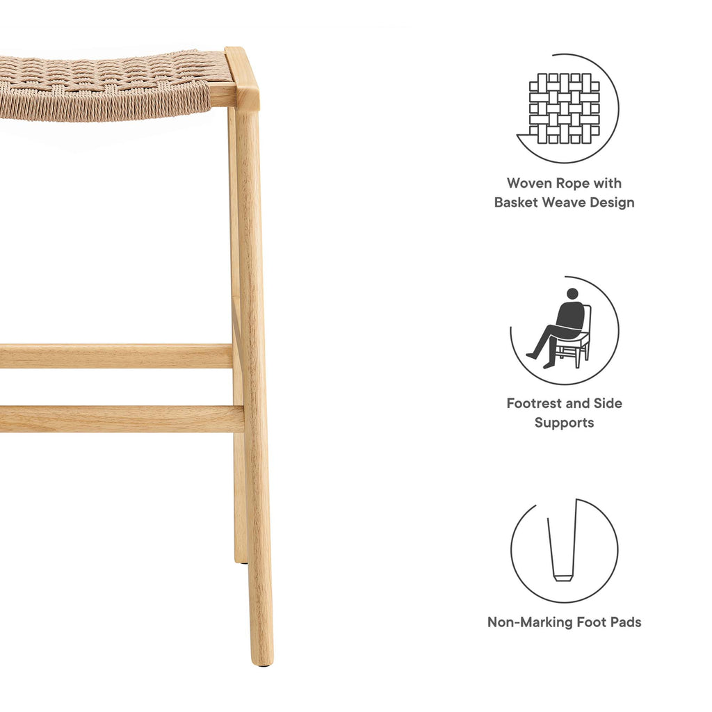 Saoirse Woven Rope Wood Bar Stool Set of 2 - Natural Natural
