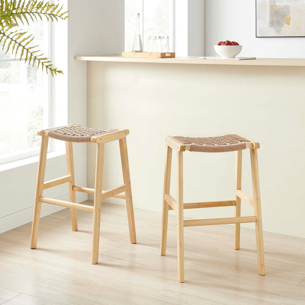 Saoirse Woven Rope Wood Bar Stool Set of 2 - Natural Natural
