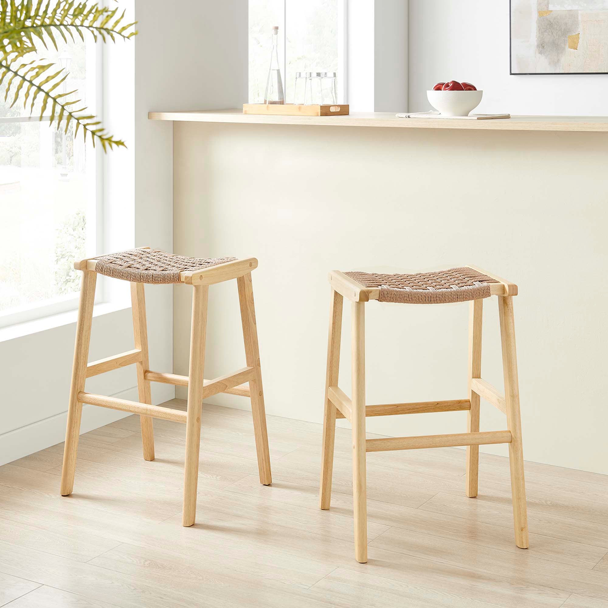 Saoirse Woven Rope Wood Bar Stool Set of 2 - Natural Natural