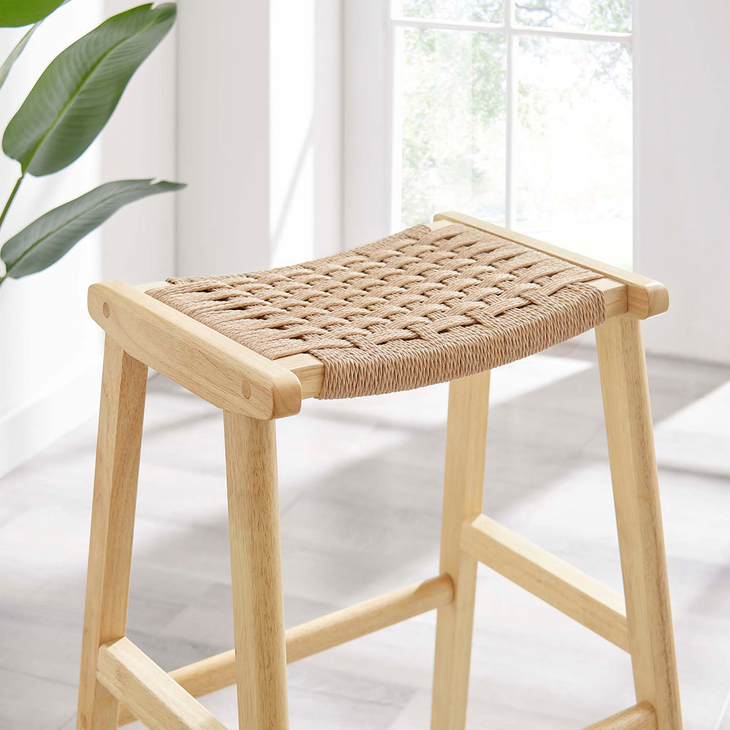 Saoirse Woven Rope Wood Bar Stool Set of 2 - Natural Natural