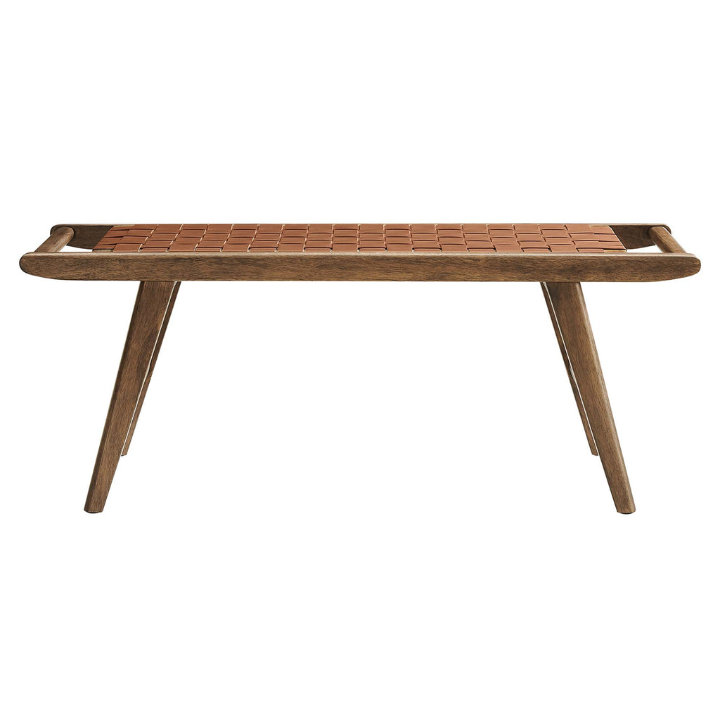 Saoirse 47" Faux Leather Wood Bench - Walnut Brown