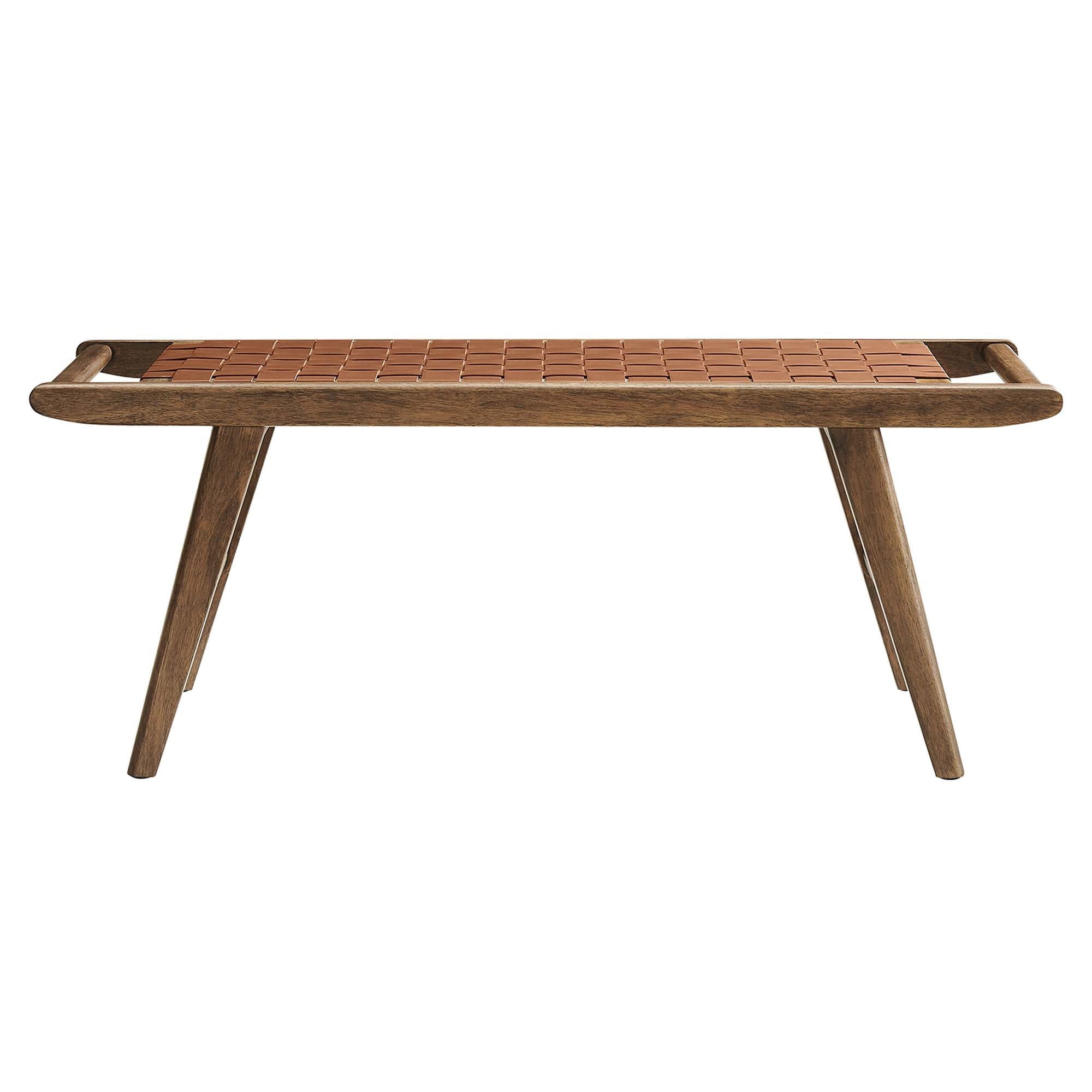 Saoirse 47" Faux Leather Wood Bench - Walnut Brown