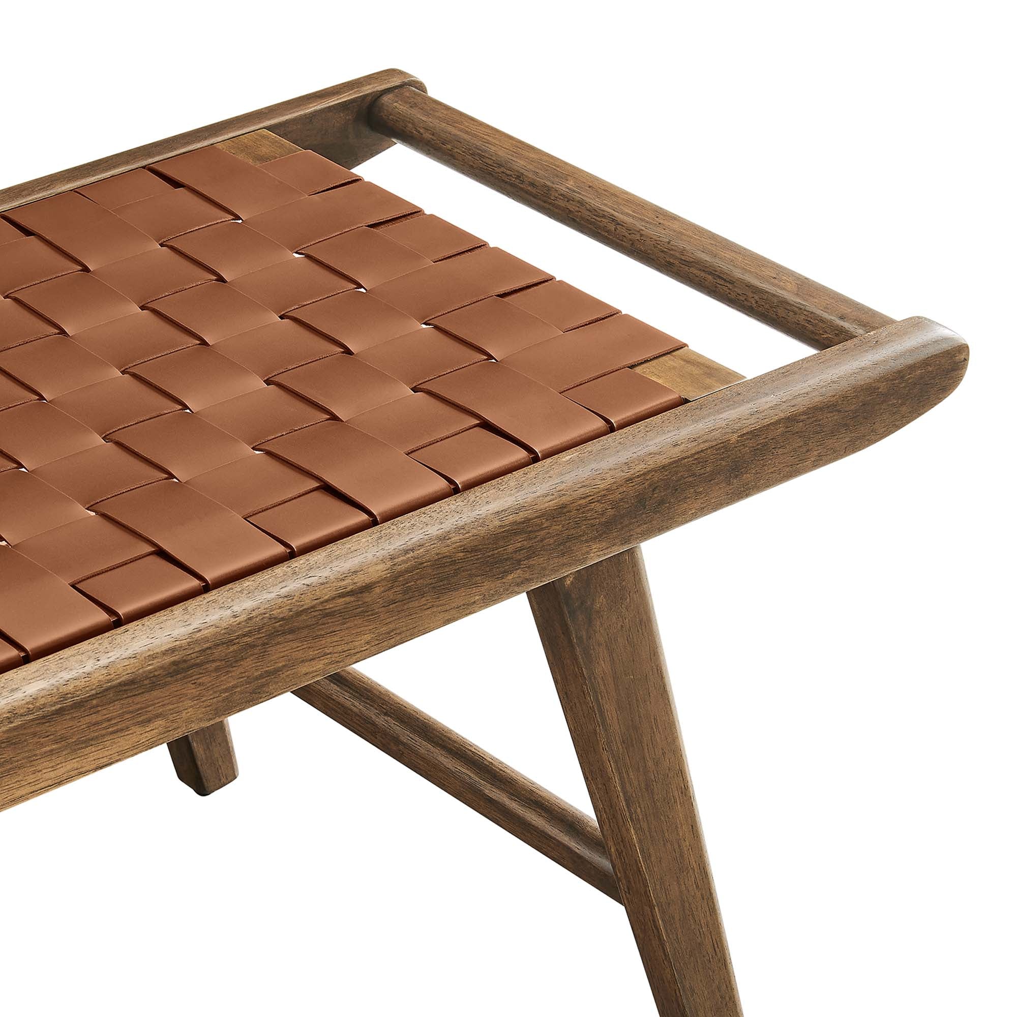 Saoirse 47" Faux Leather Wood Bench - Walnut Brown