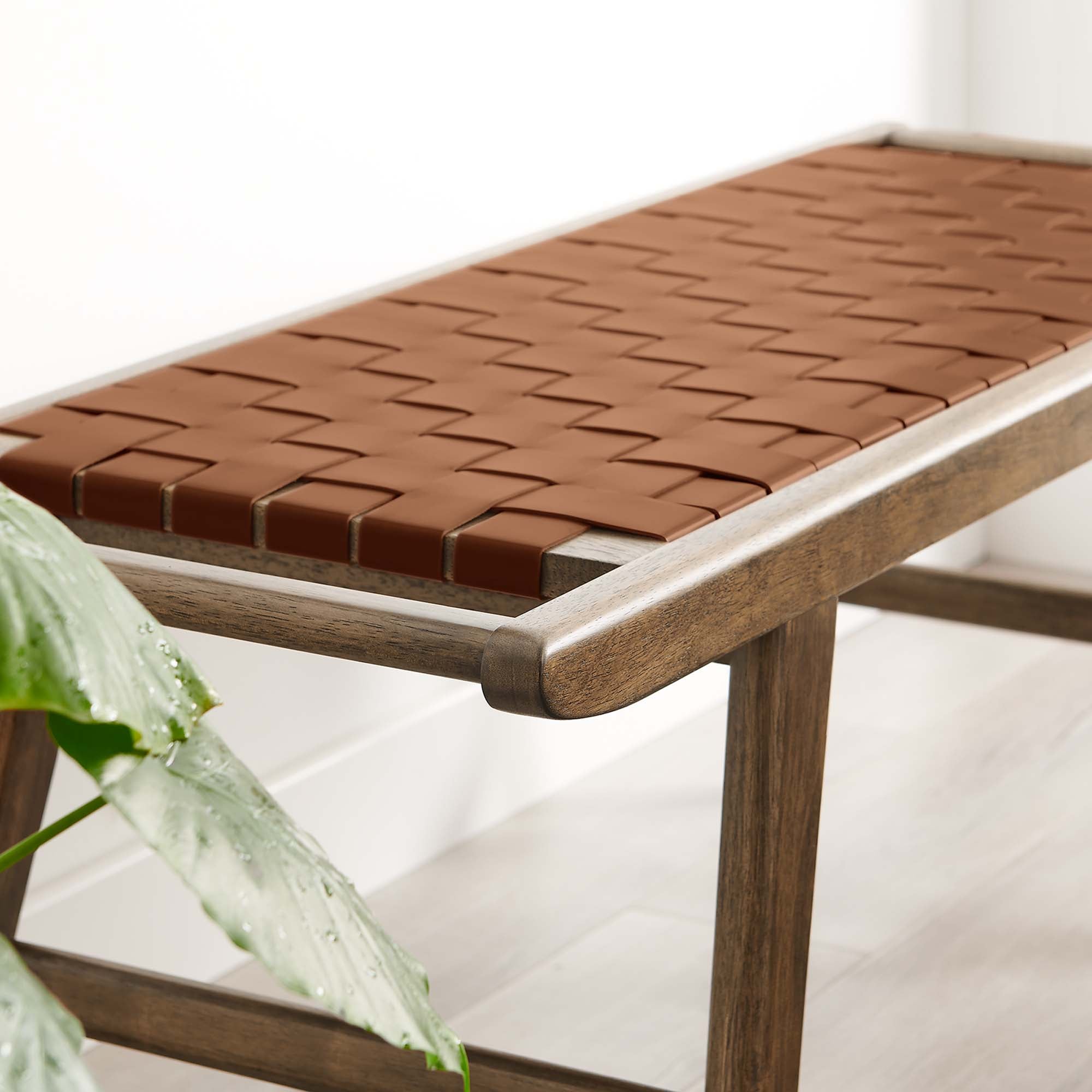 Saoirse 47" Faux Leather Wood Bench - Walnut Brown