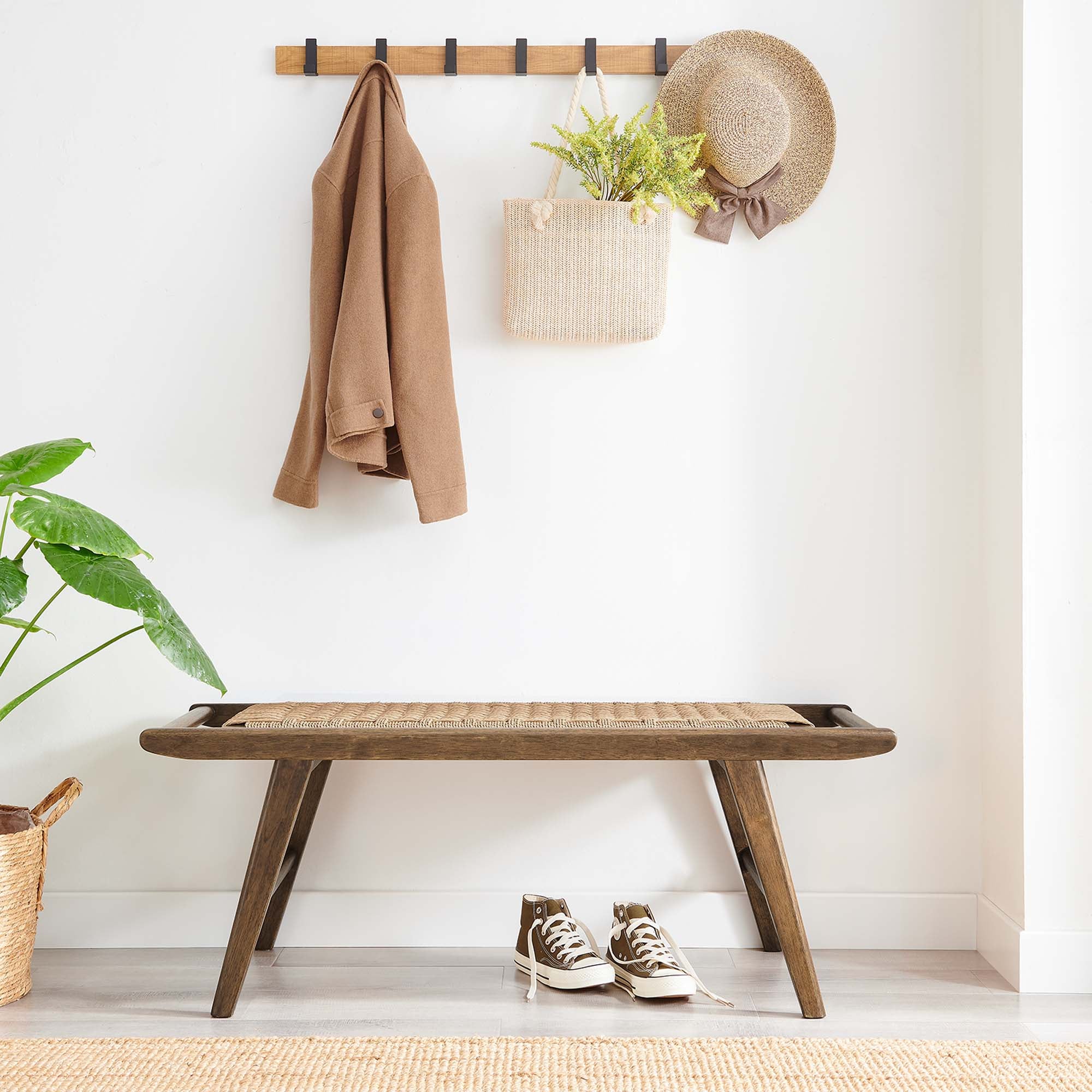 Saoirse 47" Wove Rope Wood Bench - Walnut Natural