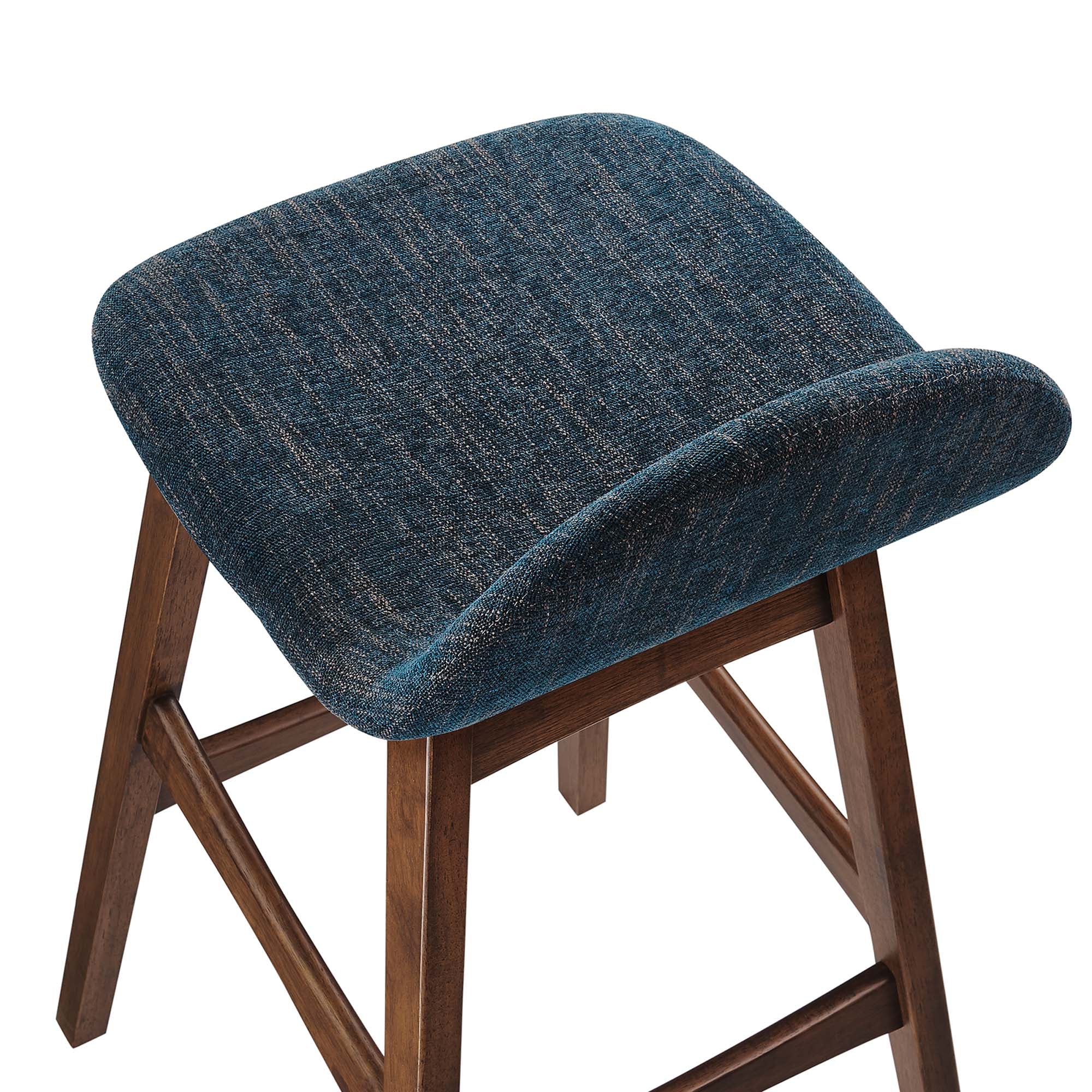 Juno Wood Bar Stool Set of 2 - Navy Fabric