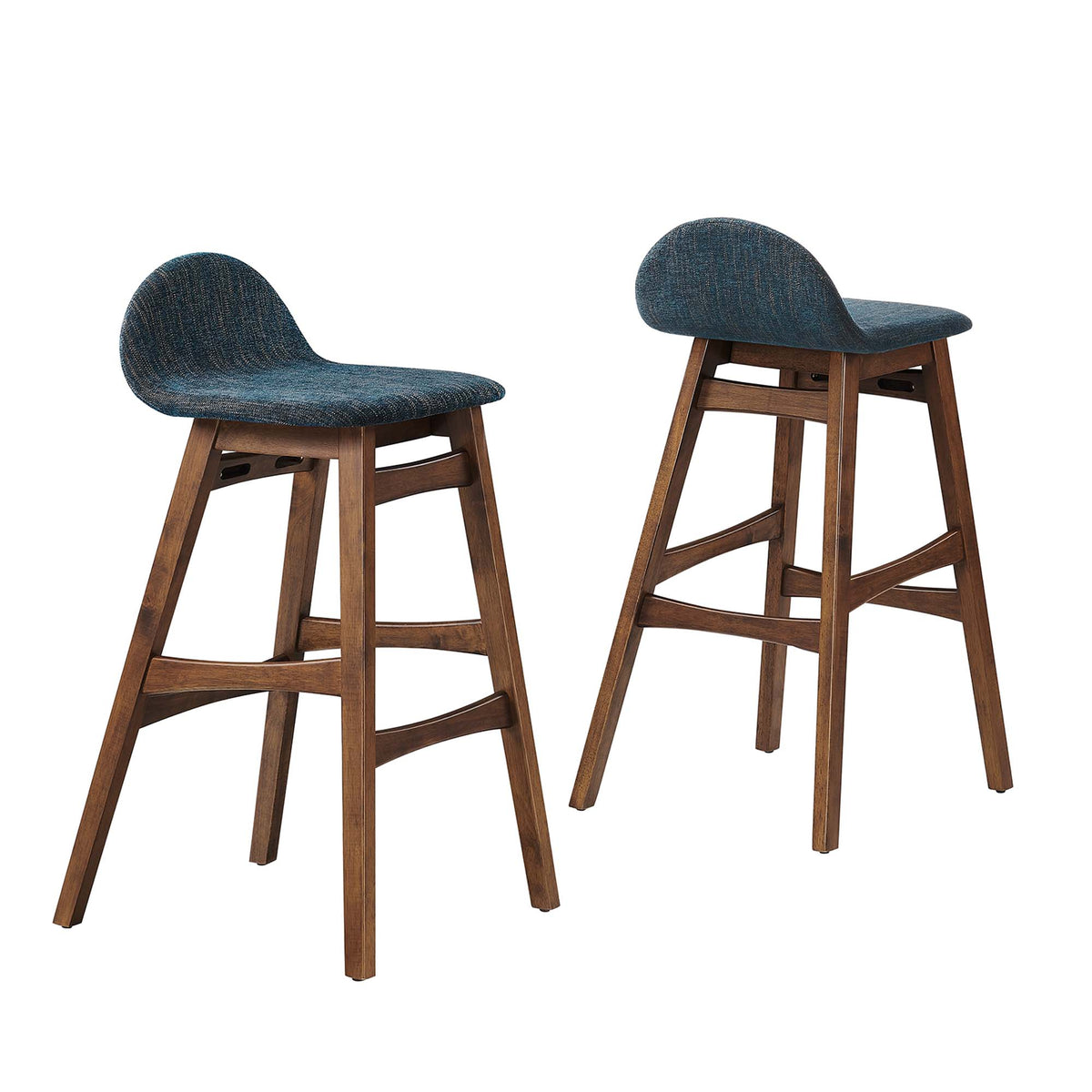 Juno Wood Bar Stool Set of 2 - Navy Fabric