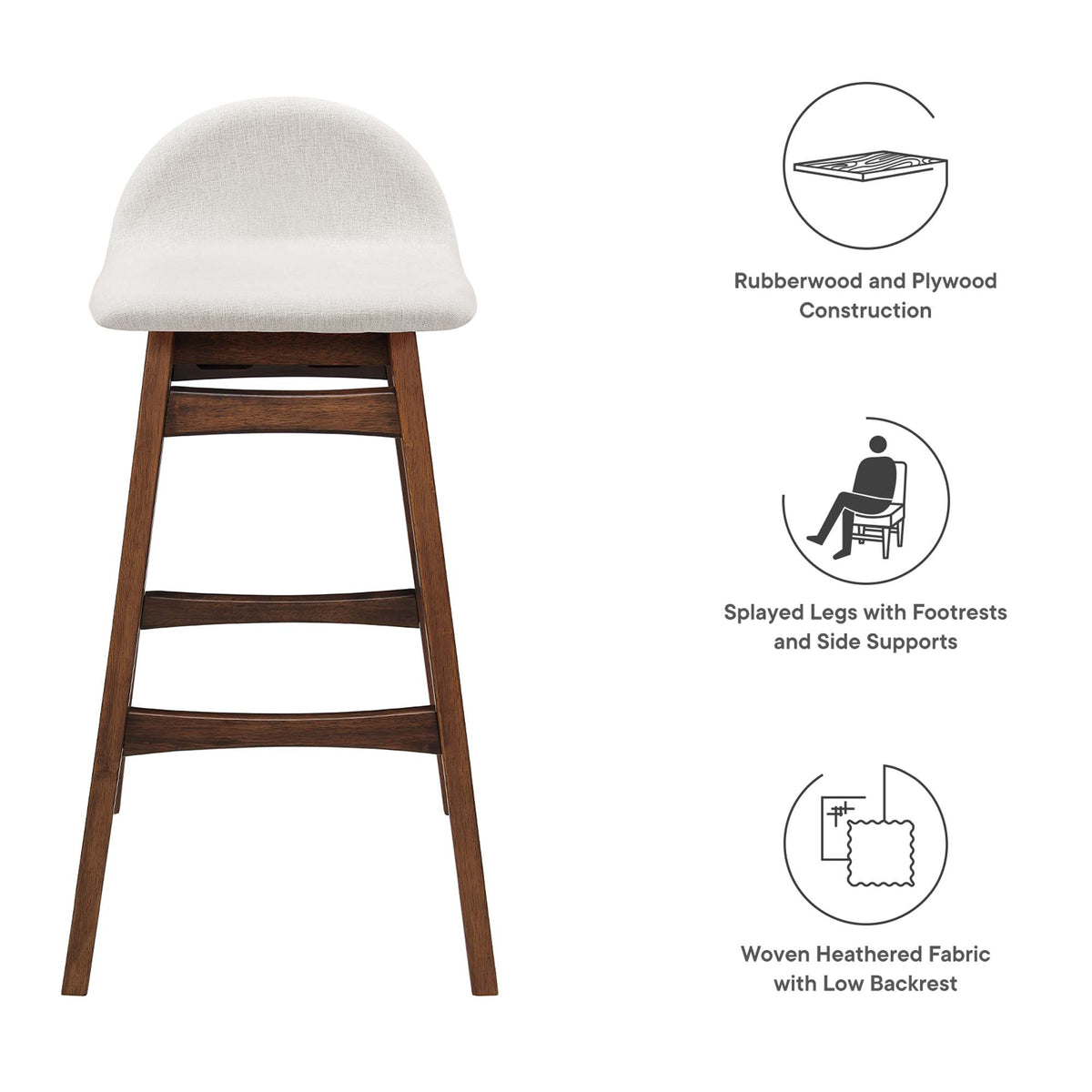 Juno Wood Bar Stool Set of 2 - Ivory Fabric