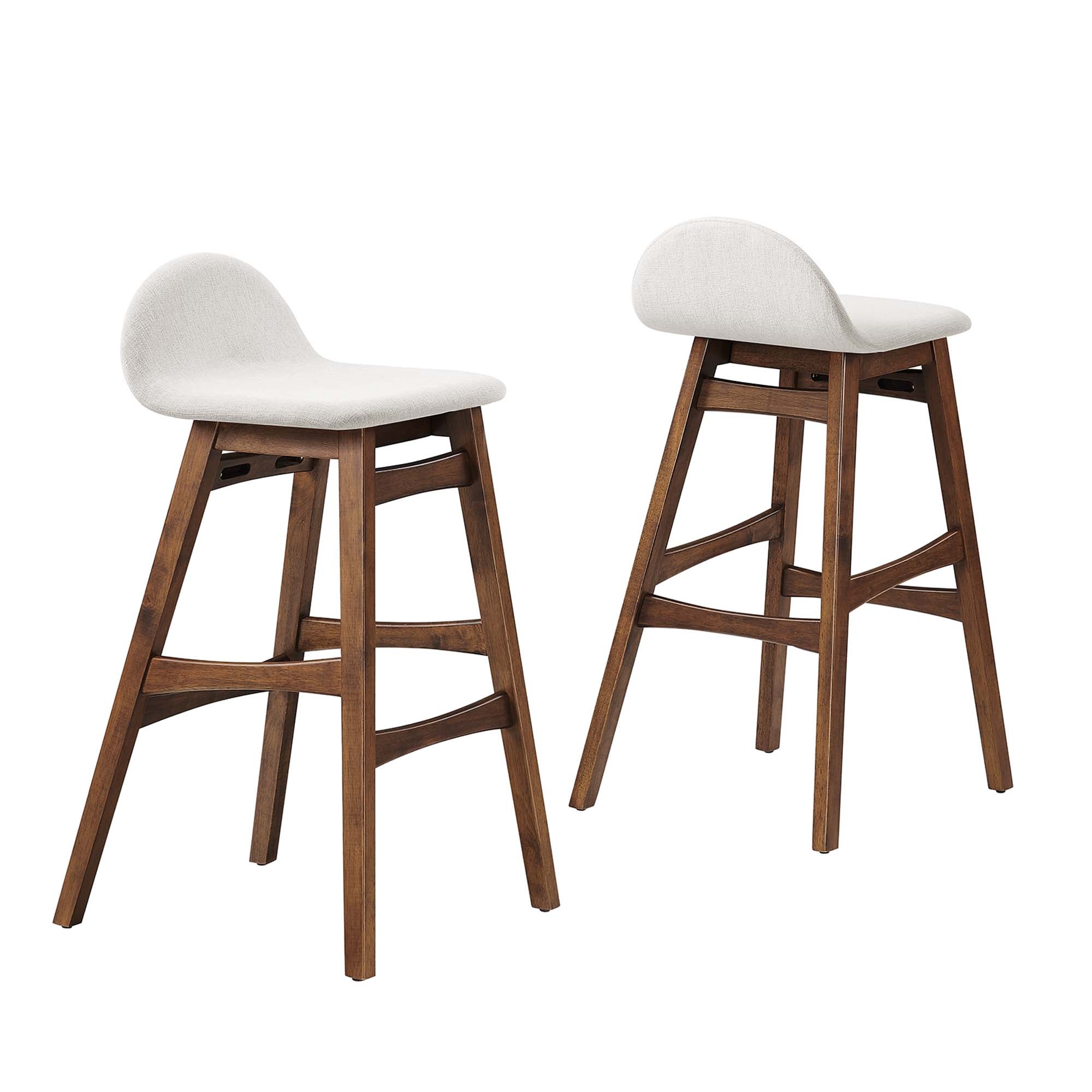 Juno Wood Bar Stool Set of 2 - Ivory Fabric