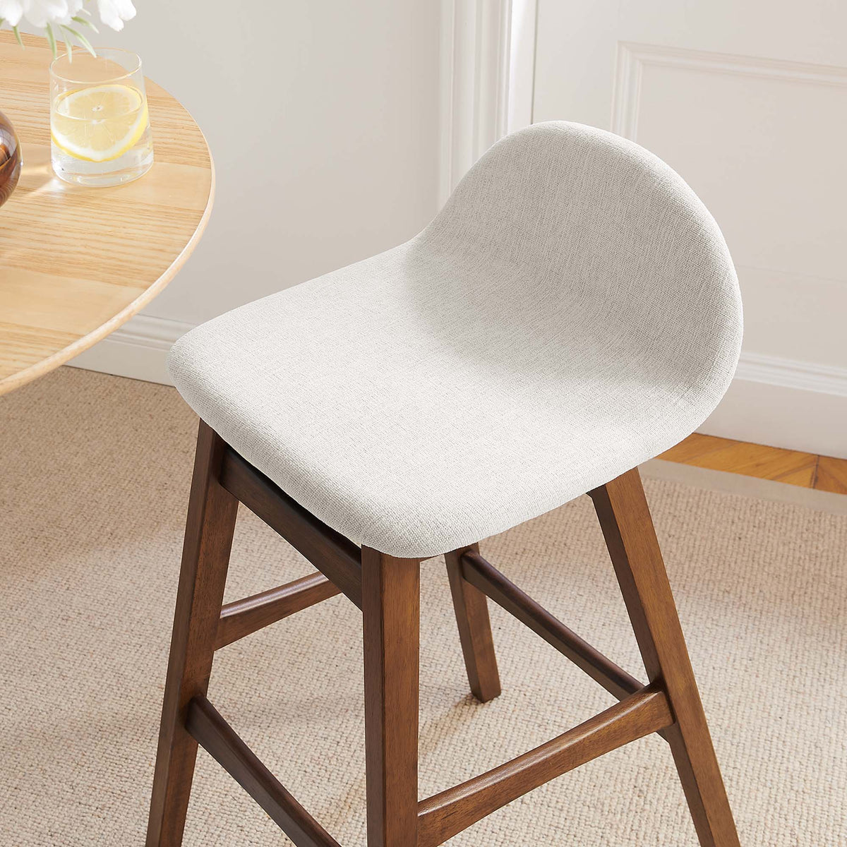 Juno Wood Bar Stool Set of 2 - Ivory Fabric