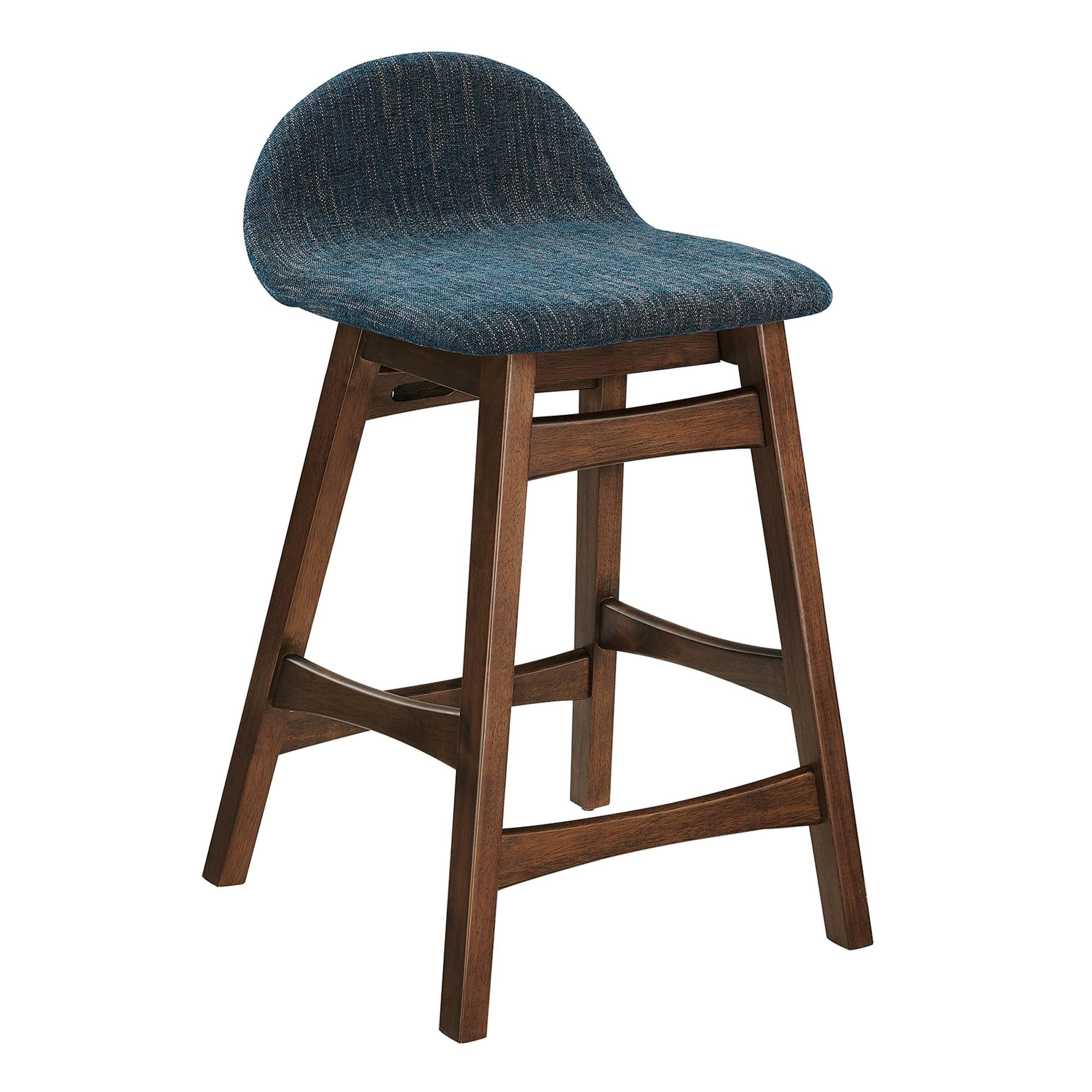 Juno Wood Counter Stool Set of 2 - Navy Fabric